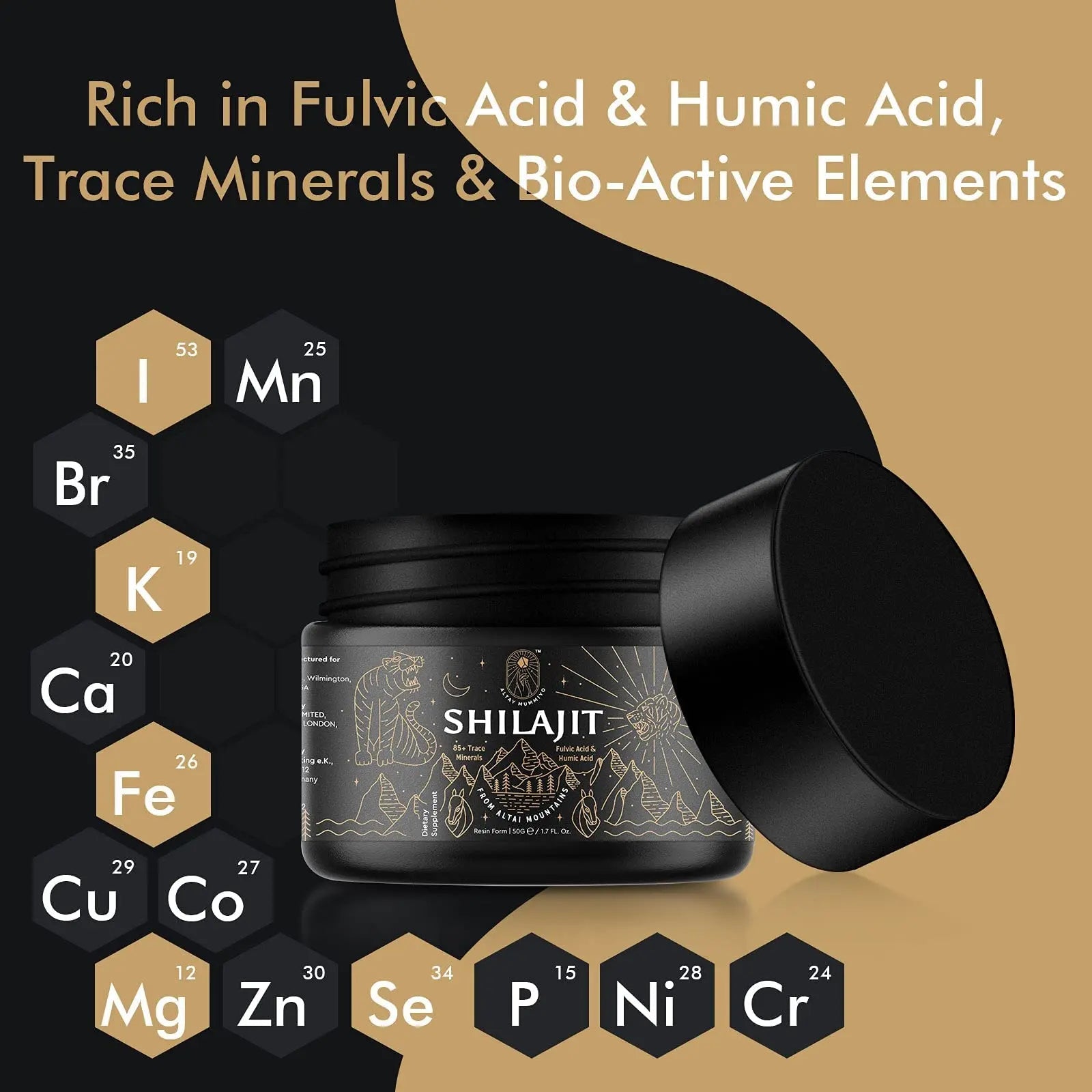 Shilajit Resin with Fulvic Acid & Trace Minerals, Original Siberian Pure Shilajit with 85+ Humic ALTAY MUMMIYO Au supplements