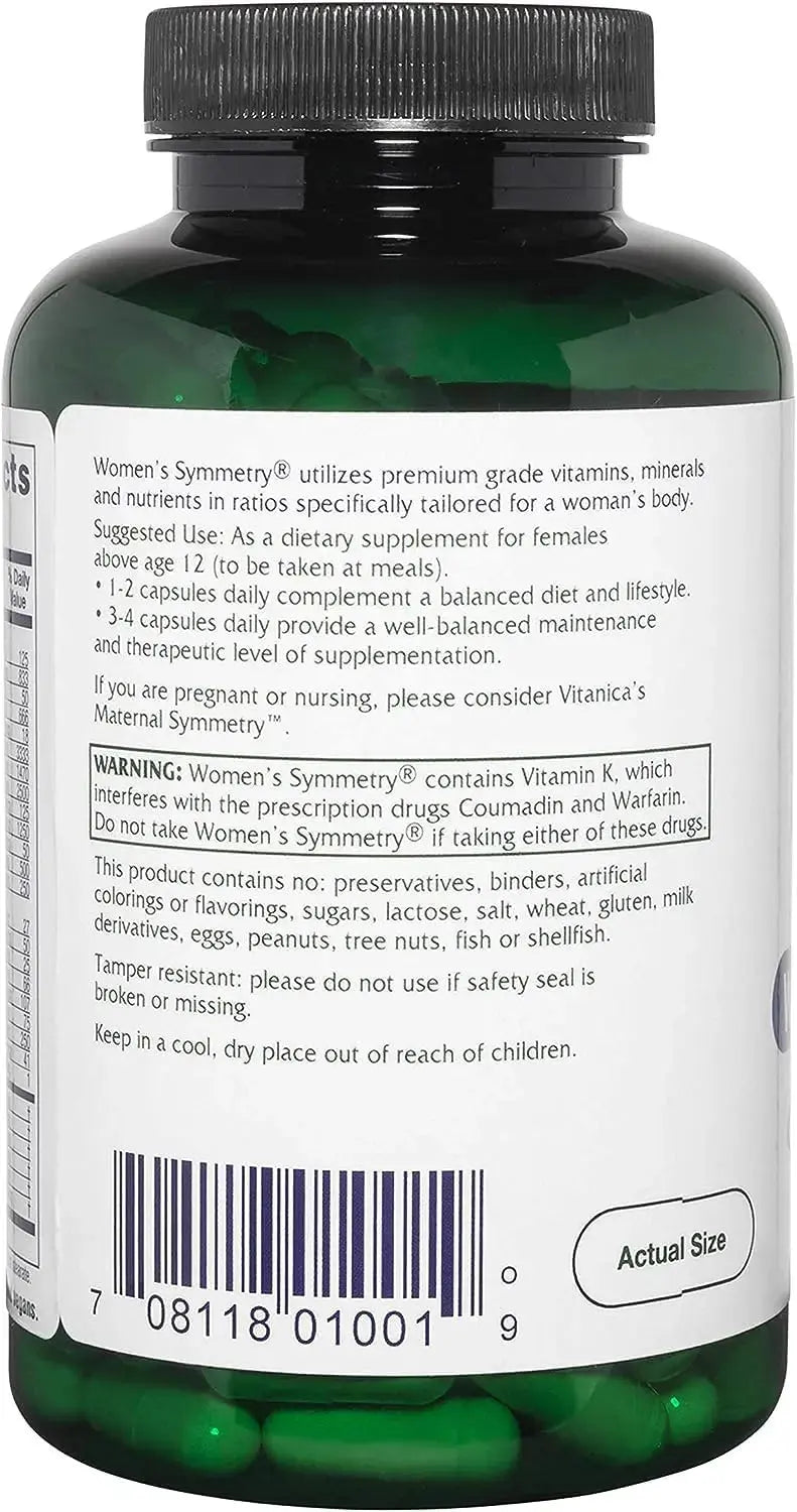 Vitanica Women's Symmetry, High Potency Daily Multivitamin, Vegan/Vegetarian, 180 Capsules Vitanica Au supplements