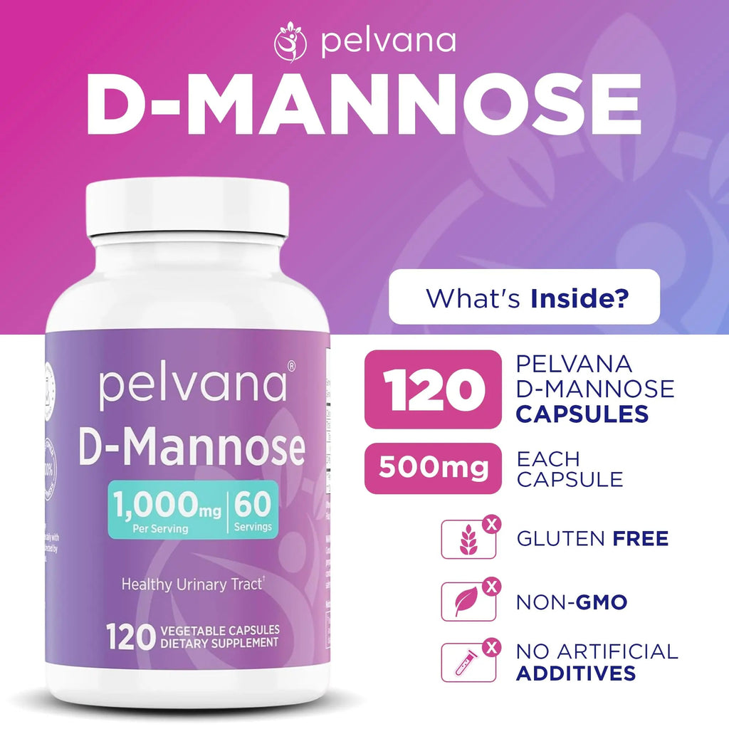 Pelvana D-Mannose 120 Capsules (500mg Each) – 1000mg per Serving – Assists & Maintains Healthy Urinary Tract, Flushes Impurities, Pure Ingredients, Gluten-Free – Third-Party Lab Tested, Made in USA Pelvana Au supplements