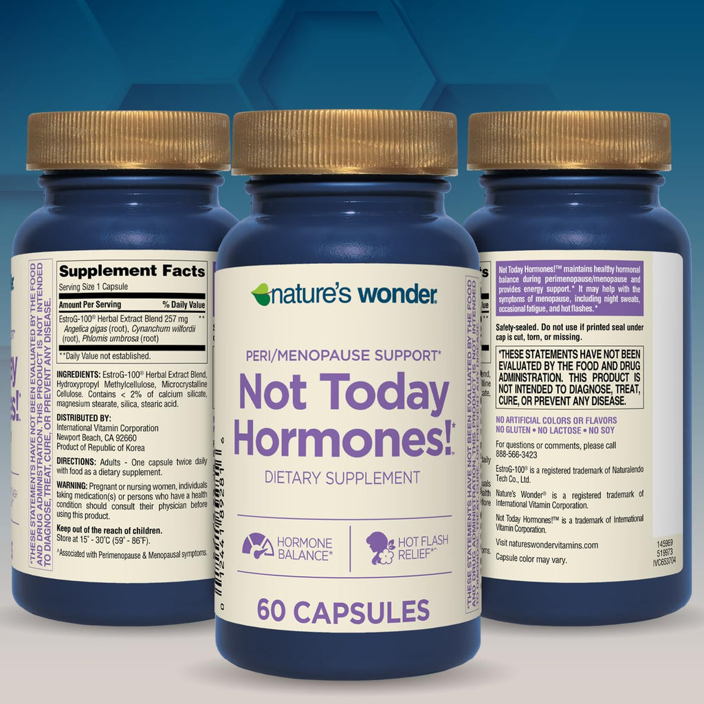 Nature's Wonder Not Today Hormones Perimenopause and Menopause Support Supplement for Women with Estro-G100, Supports Hot Flashes and Night Sweats 60 Vegetarian Capsules, 60 Day Supply Nature's Wonder Au supplements