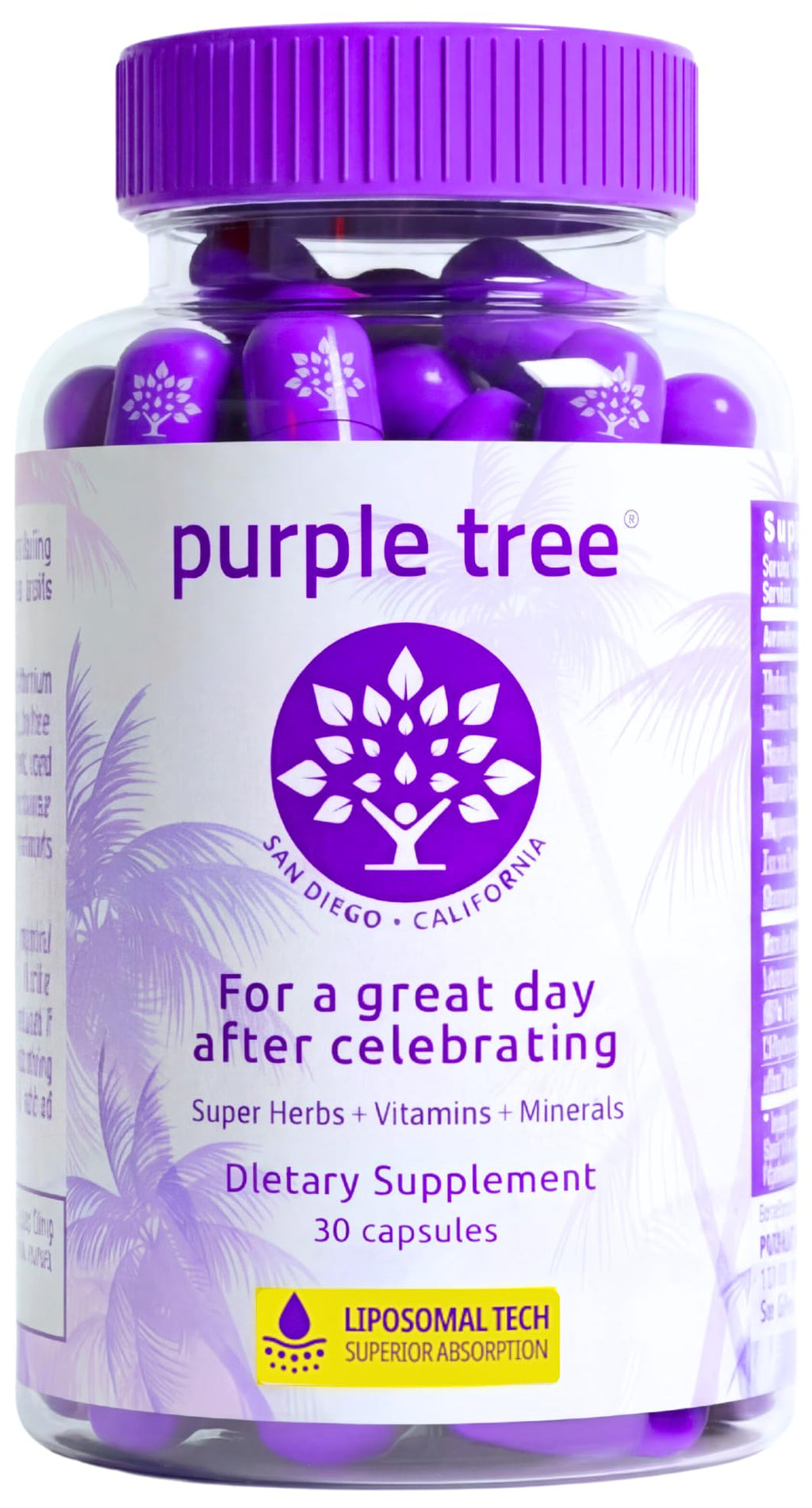 purple tree Post-Celebration Wellness Supplement for Liver Support & Hydration | Liposomal Dihydromyricetin (DHM), L-Glutathione, Milk Thistle