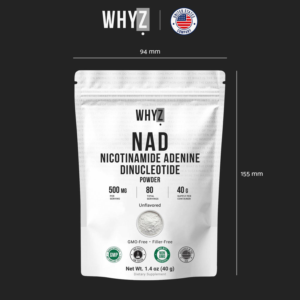 Pure NAD Powder Nicotinamide Adenine Dinucleotide Supplement Unflavored and Gluten-Free Premium Pure NAD Powder for Daily Wellness and Nutrition Support, 40g WHYZ Au supplements