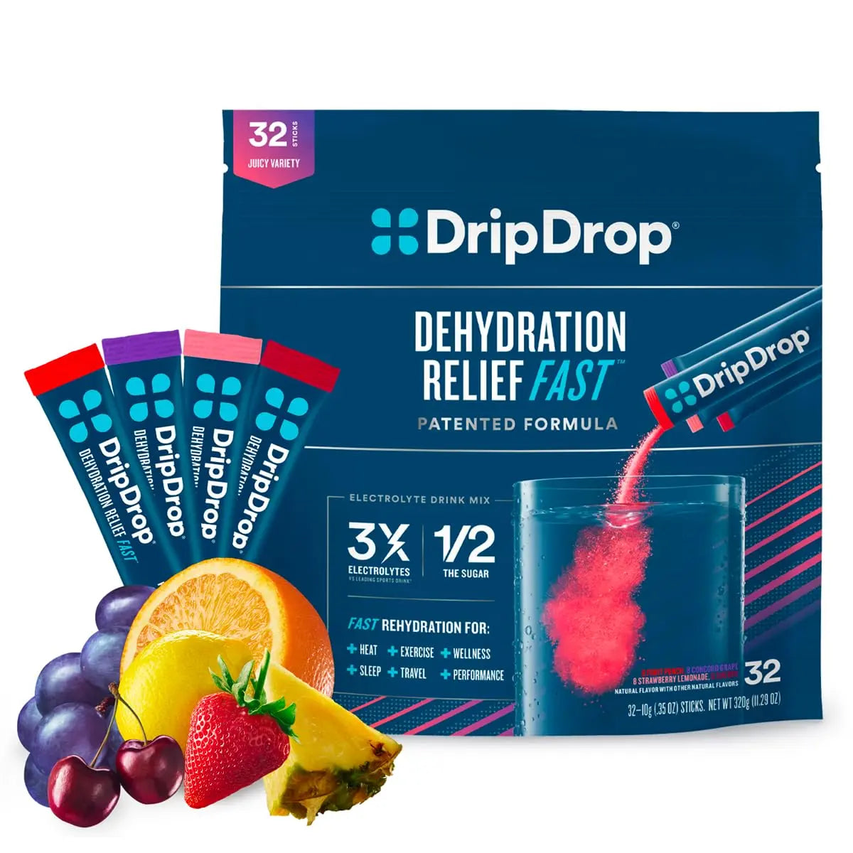 DripDrop Hydration - Electrolyte Powder Packets - Grape, Fruit Punch, Strawberry Lemonade DripDrop Au supplements