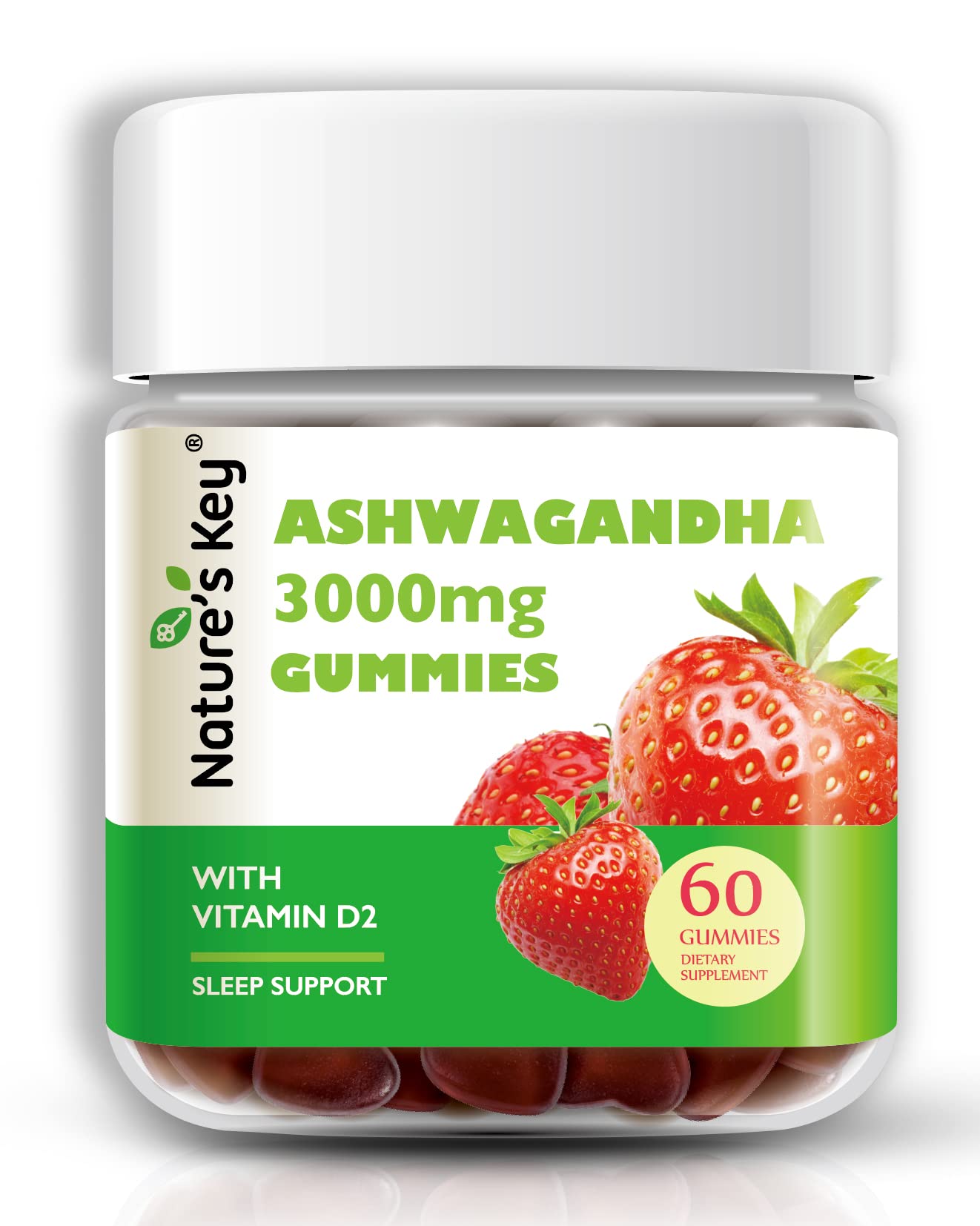 Nature's Key Ashwagandha Gummies, 3000mg High Potency Ashwagandha Root Extract with Vitamin D2, Stress, Calm Mood & Cognition, for Men & Women, Strawberry Flavor (60 Count (Pack of 1) Nature's Key Au supplements