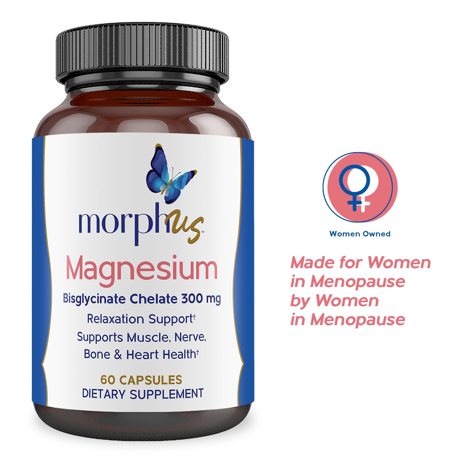 Morphus Magnesium Bisglycinate Chelate 300mg Supplement | 60 Capsules | Helps Women with Perimenopause & Menopause Symptoms | Restful Sleep, De-Stress, Relaxes Muscles & Nerves | Fast Absorption MORPHUS Au supplements