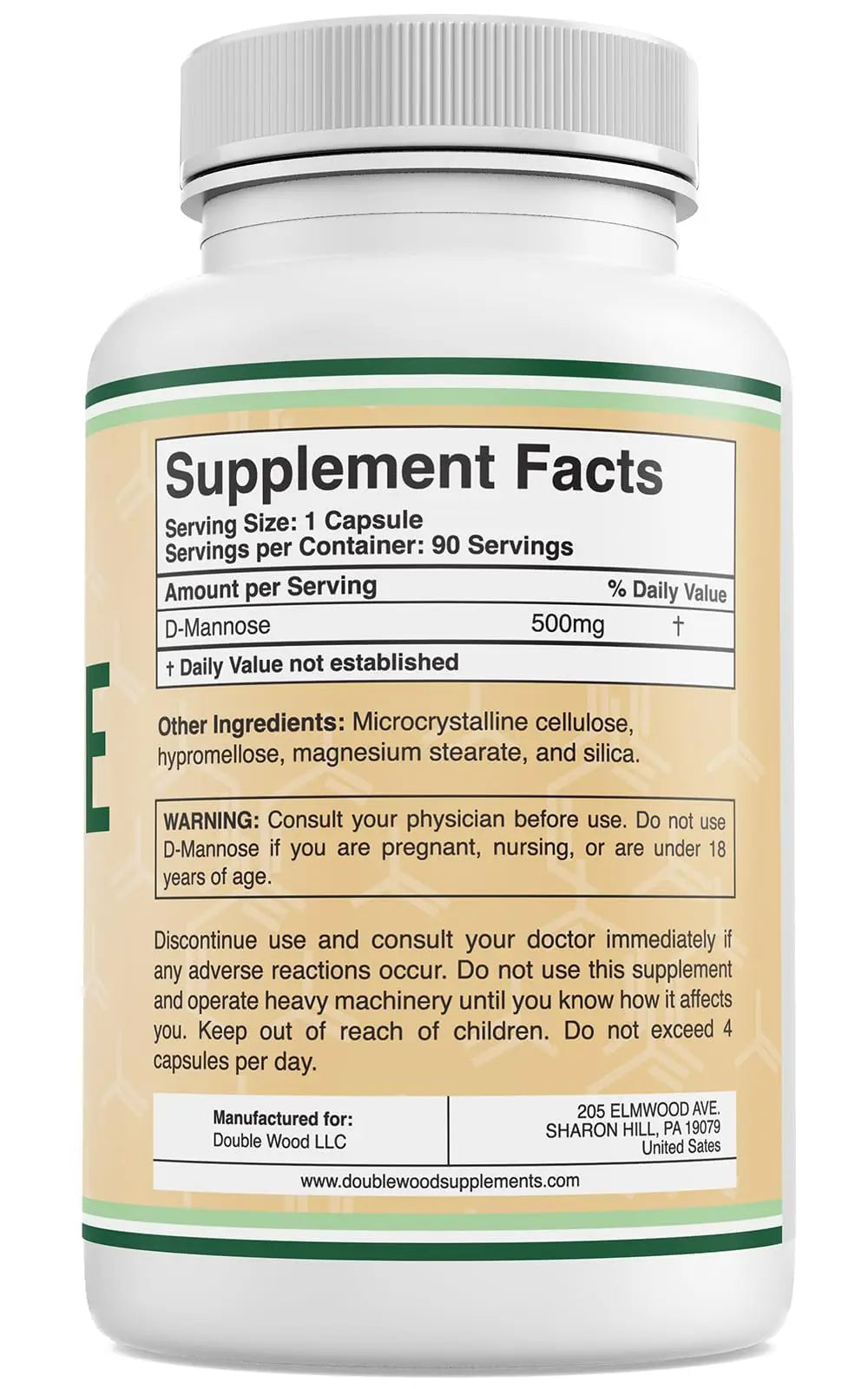 Double Wood Supplements D Mannose 500mg Capsules, 90 Count (D-Mannose for Urinary Tract Health and Bladder Lining, Helps UTI Prevention) Vegan Safe, Non-GMO, Gluten Free Double Wood Supplements Au supplements