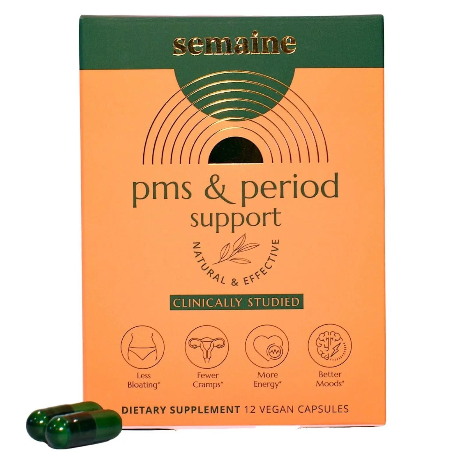 Semaine PMS & Period Relief - Menstrual Cramp Relief: No More Period Cramps, Mood Swings, or Bloating. PMS Supplement for Happy Hormones and Period Relief. (12 Count) Semaine Au supplements