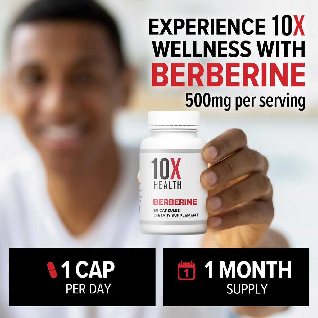 10X Health Berberine Supplement 500mg - Contains Dihydroberberine Supplement for Better Absorption - Supports Cardiovascular & Gut Health