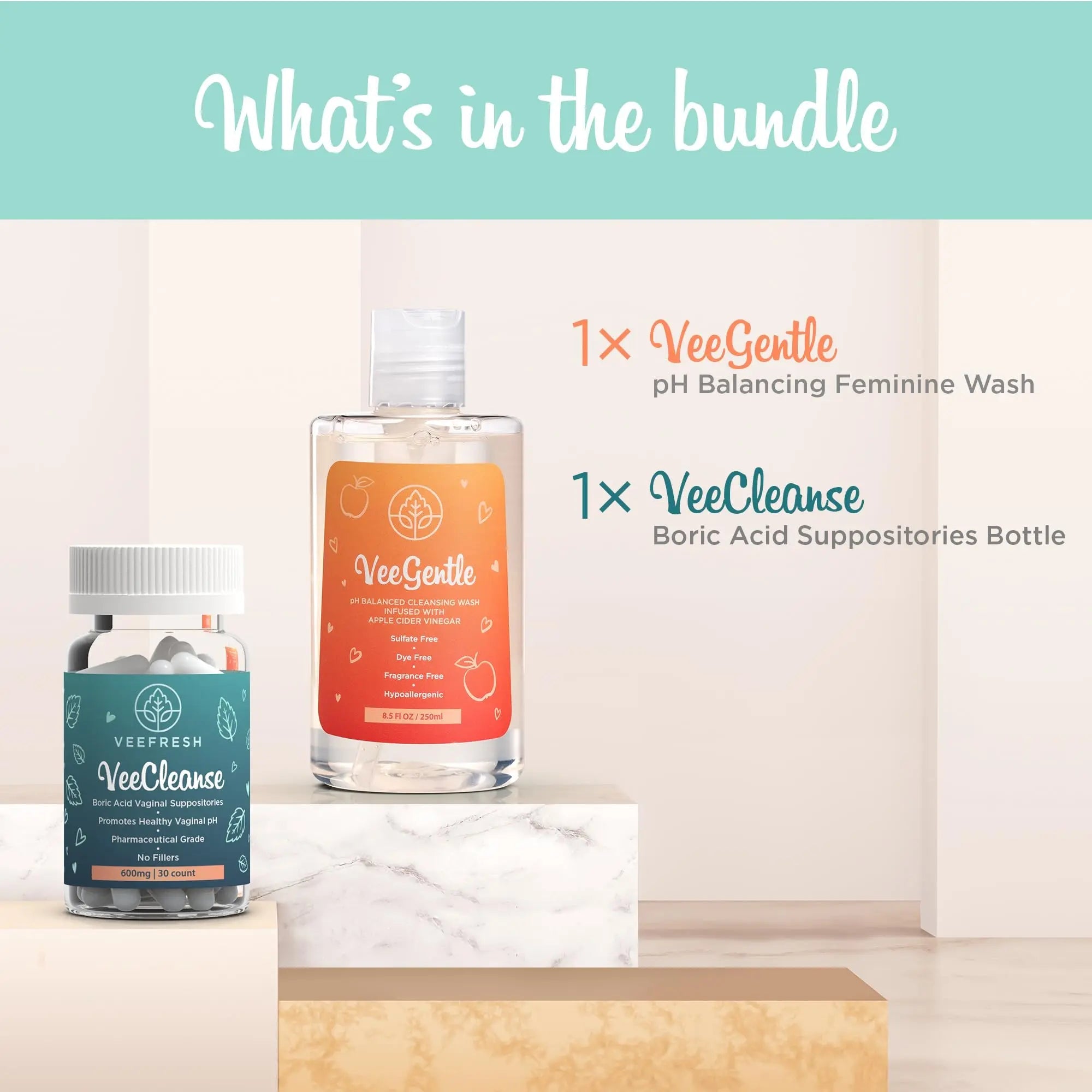 VeePower Lite - Vaginal Health Bundle - Control and Prevent Vaginal Odor - Includes VeeGentle VeeFresh Au supplements