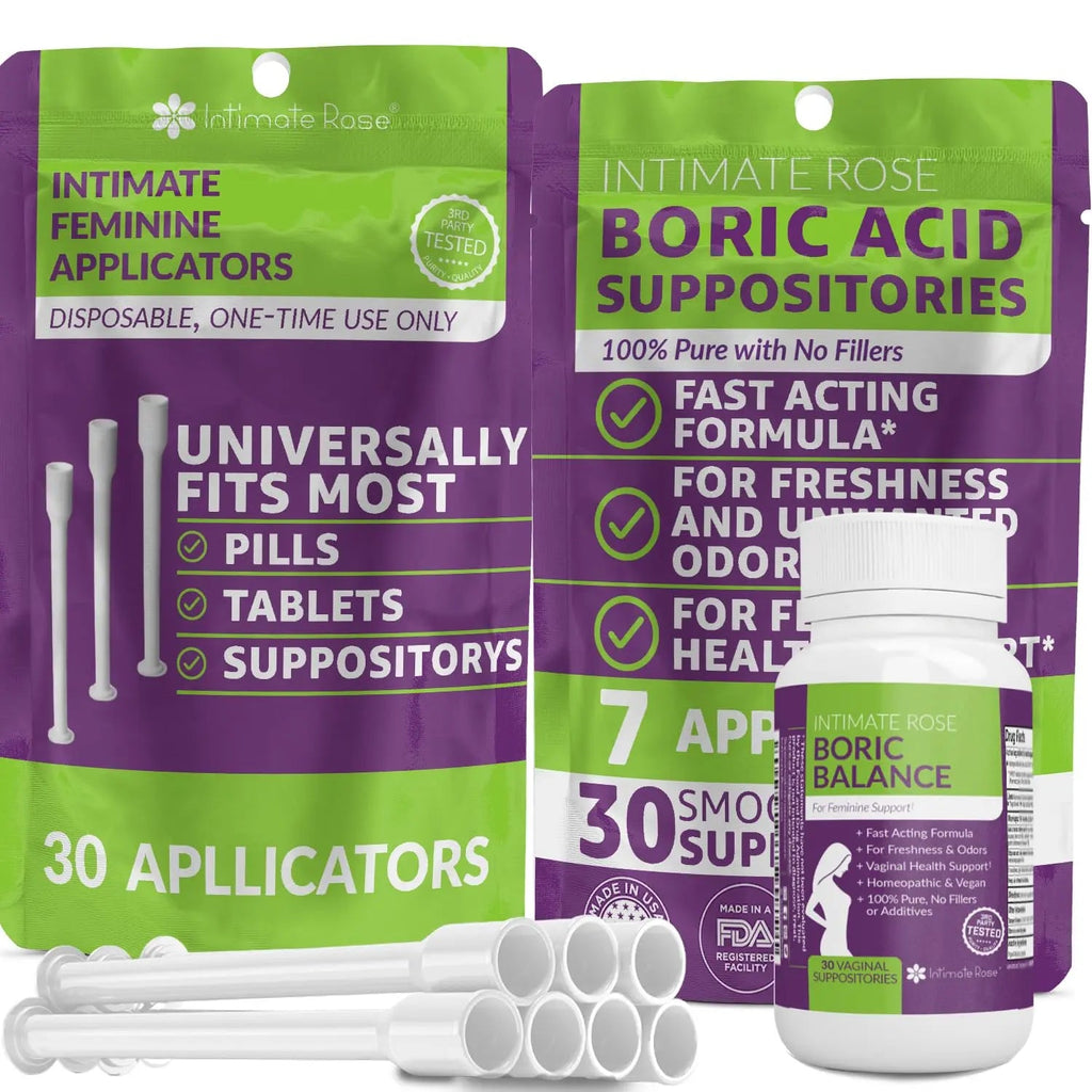 Intimate Rose Boric Acid Vaginal Suppositories - 30 Count (600mg) + 37 Applicators - Feminine Balance Intimate Rose Au supplements
