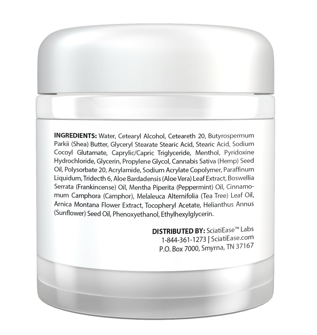 SciatiFlex Topical Sciatic Cream - Maximum Strength Hemp Cream with Arnica Extract, Shea Butter & Aloe Vera - Help with Nerve Discomfort in Lower Back, Hips, Buttocks, Legs & Feet - 4oz SciatiEase Au supplements