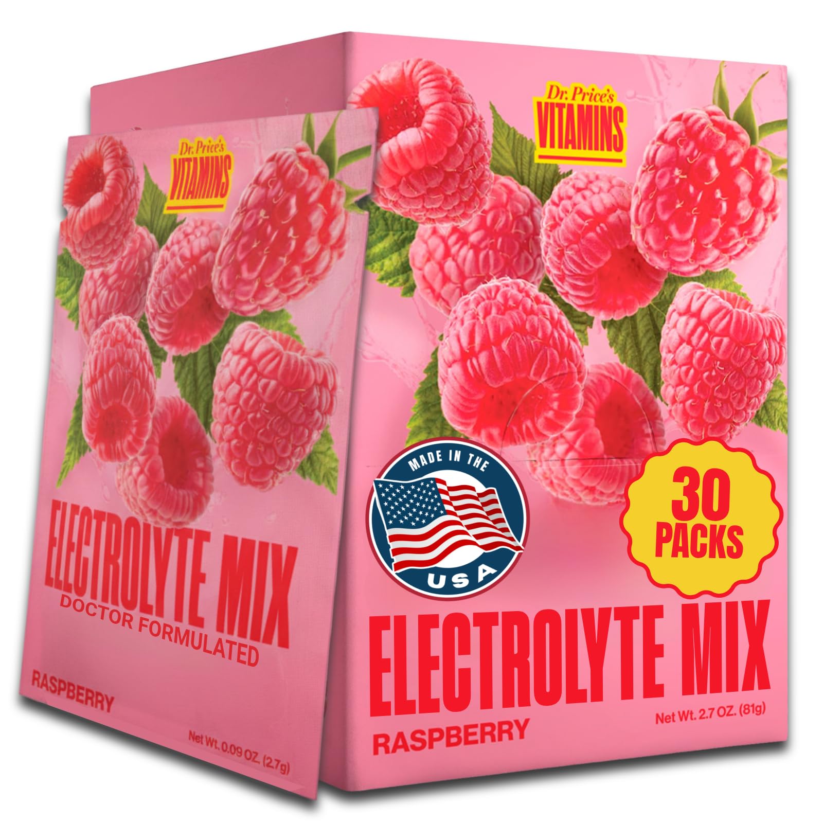 Dr. Price’s Electrolytes Hydration Powder Packets – Raspberry, 30 Packs | Sugar Free Electrolyte Drink Mix, 72+ Trace Minerals, Manganese | Keto Electrolytes,