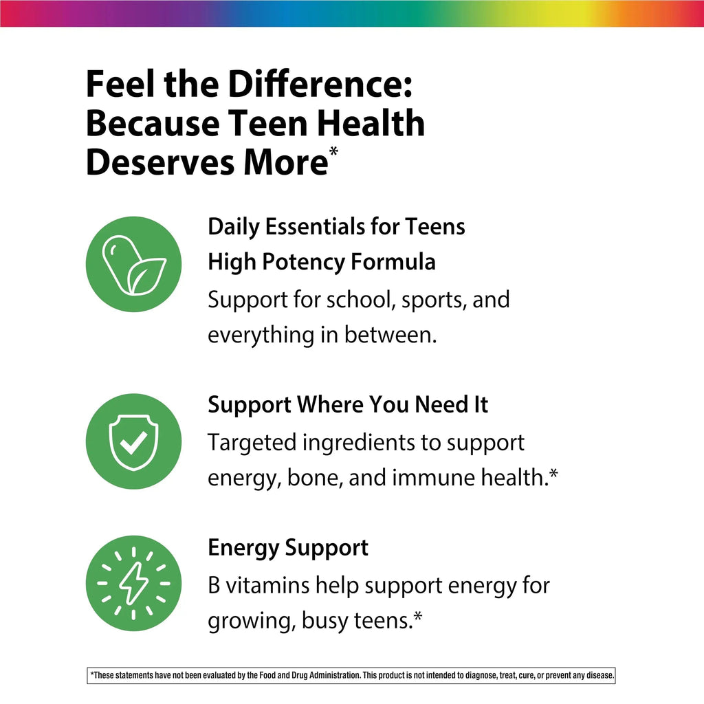 Rainbow Light Teen Multivitamin | 45 Caplets | for Boys and Girls | with DermaComplex, Real Food Nutrients & Iron | Rainbow Light Au supplements
