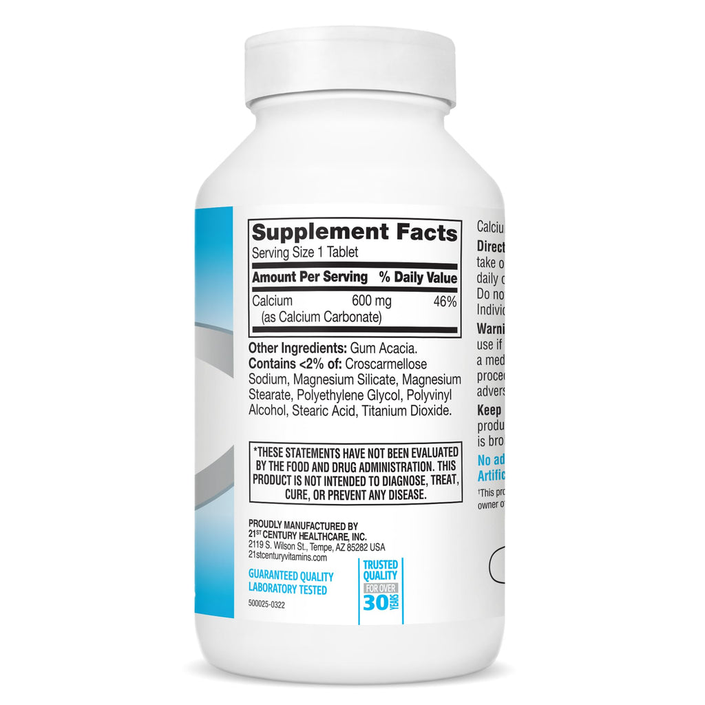 21st Century Calcium 600 mg Supplement (400 Tablets), Vegan-Friendly Bone Strength Calcium Supplement, Non-GMO & Gluten-Free Calcium Carbonate,