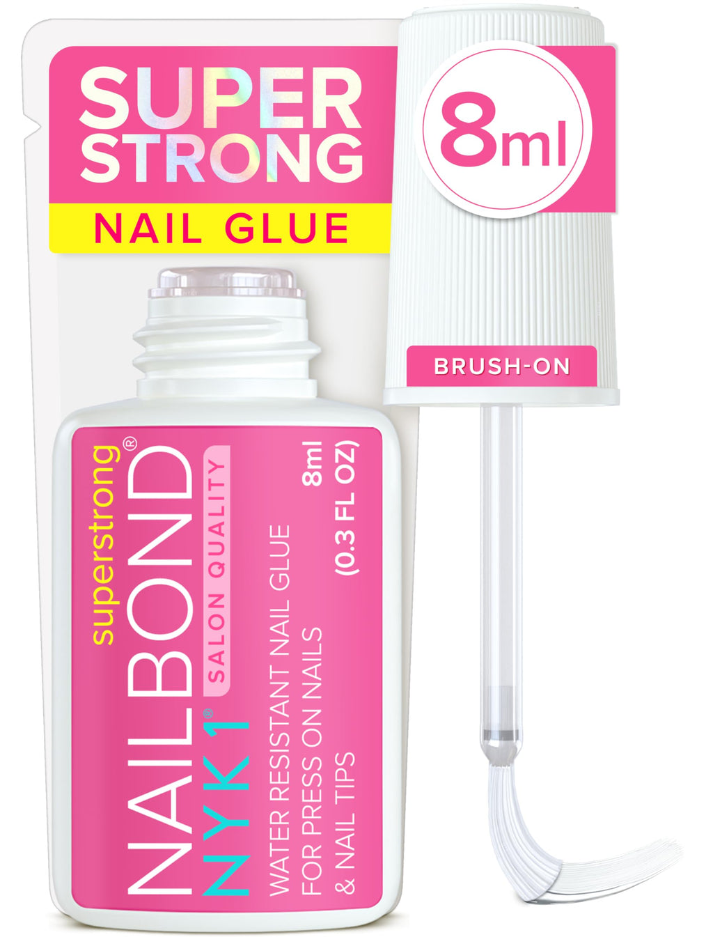 Super Strong Nail Glue for Press On Nails, Nail Tips & Acrylic Nails (8ml) NYK1 NailBond Brush