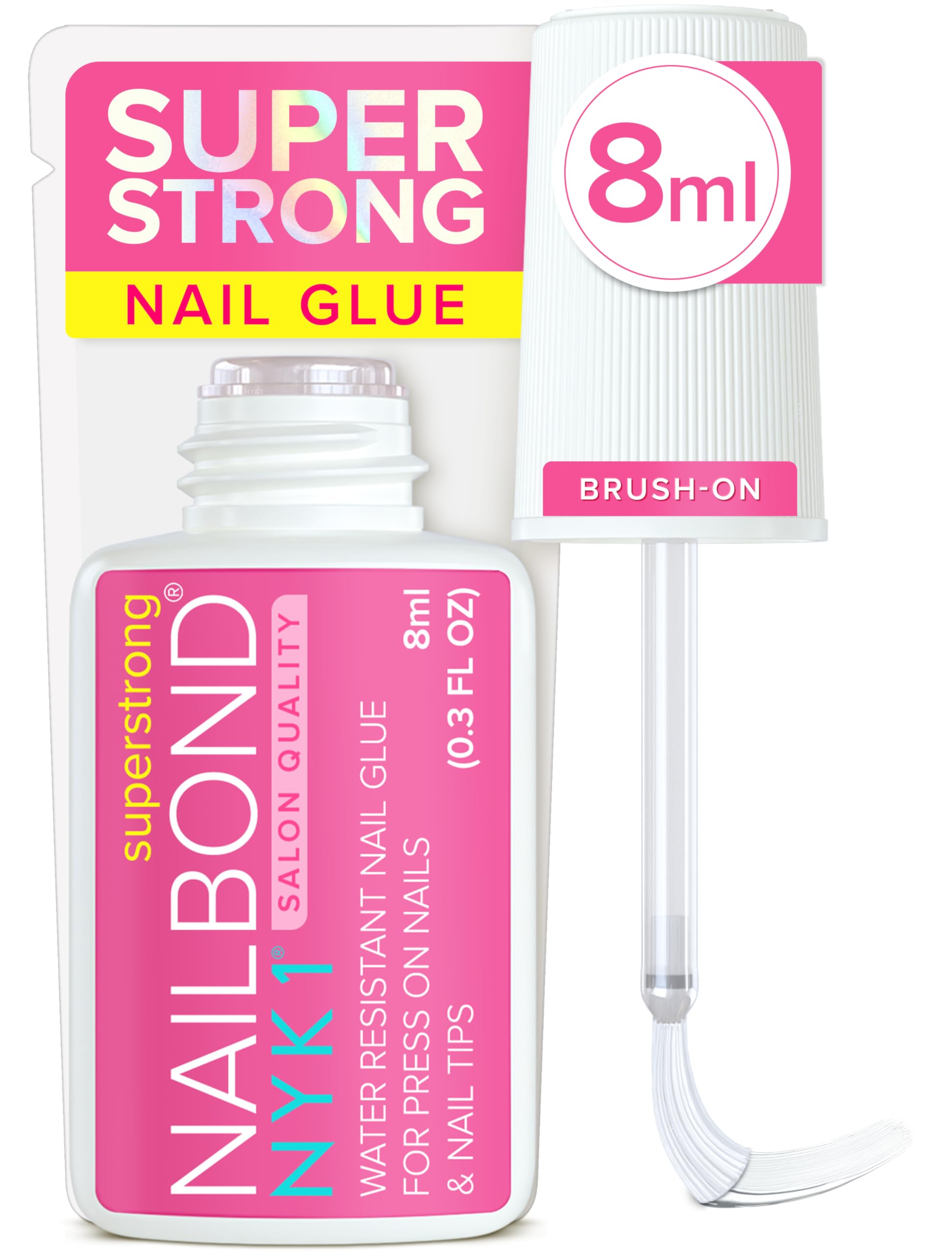 Super Strong Nail Glue for Press On Nails, Nail Tips & Acrylic Nails (8ml) NYK1 NailBond Brush