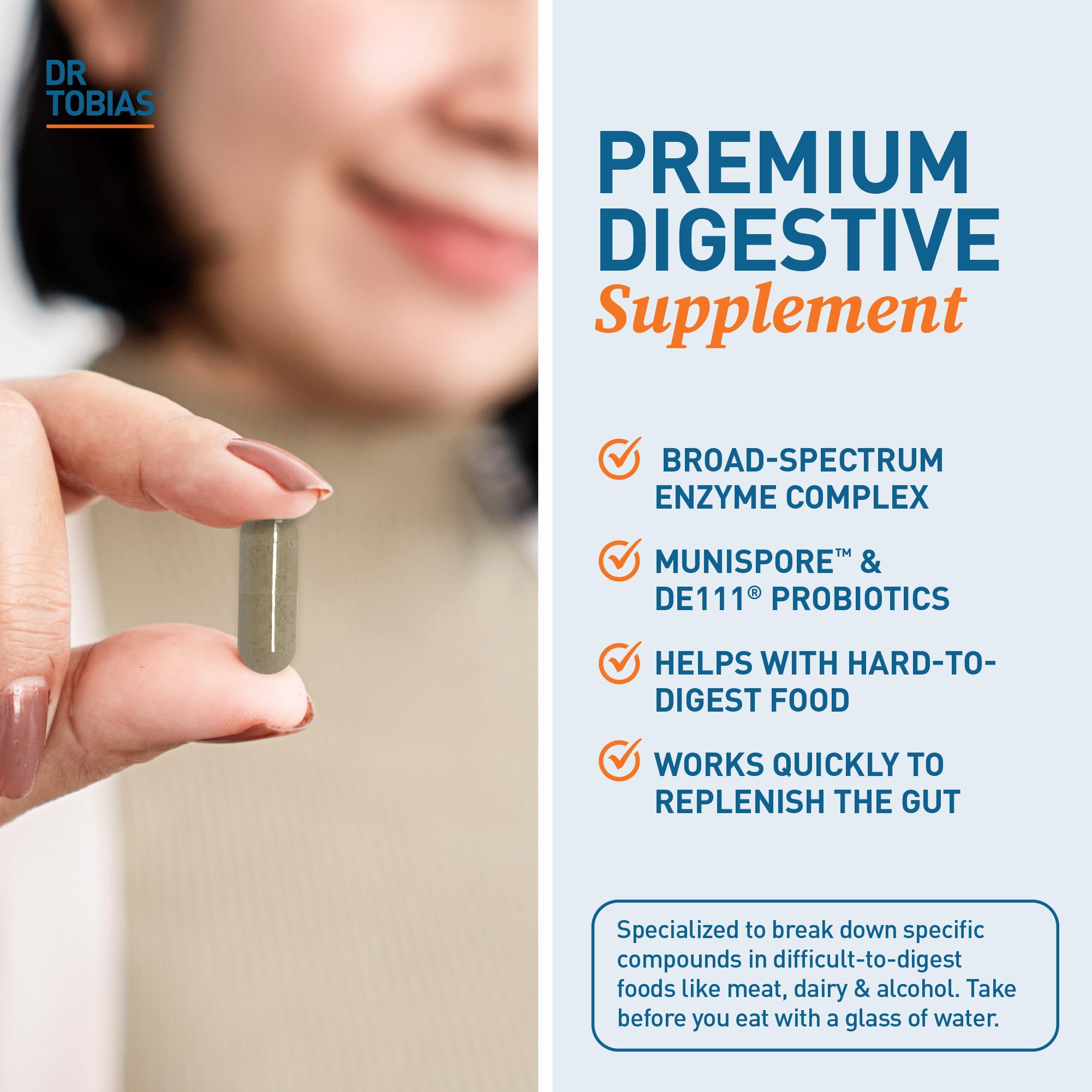 Dr. Tobias Digestive Enzymes with Probiotics, Prebiotics and Postbiotics Bromelain, Amylase, Lipase, for Better Digestion & Immune Function, 60 Capsules, 30 Servings (2 Daily) Dr. Tobias Au supplements
