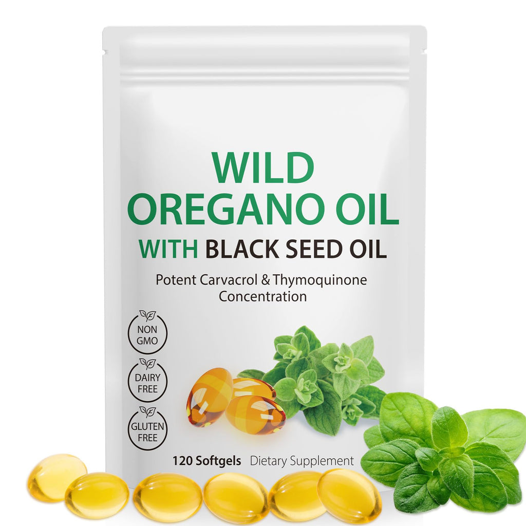 Oil of Oregano with Black Seed Oil, 6000mg Oregano Oil Capsules Organic, of Oregano