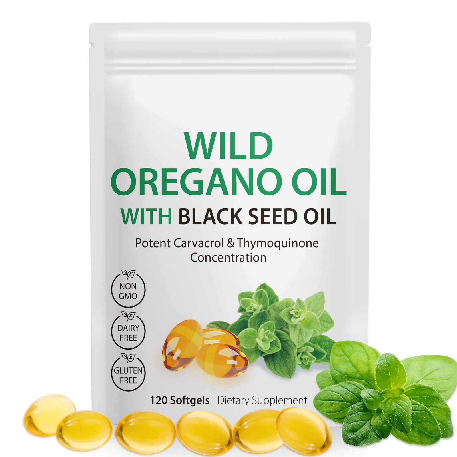 Oil of Oregano with Black Seed Oil, 6000mg Oregano Oil Capsules Organic, of Oregano