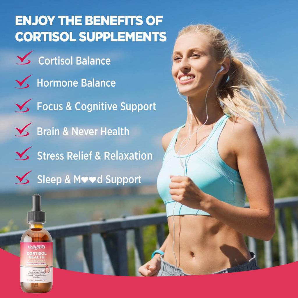 HOLLEGEND Cortisol Supplements for Women, Cortisol Wellness Liquid Drops, 16 in 1 Cortisol Detox Reducer w. Ashwagandha, Magnesium, L-Theanine, Folate for Relaxation & Hormone Balance, Strawberry HOLLEGEND Au supplements