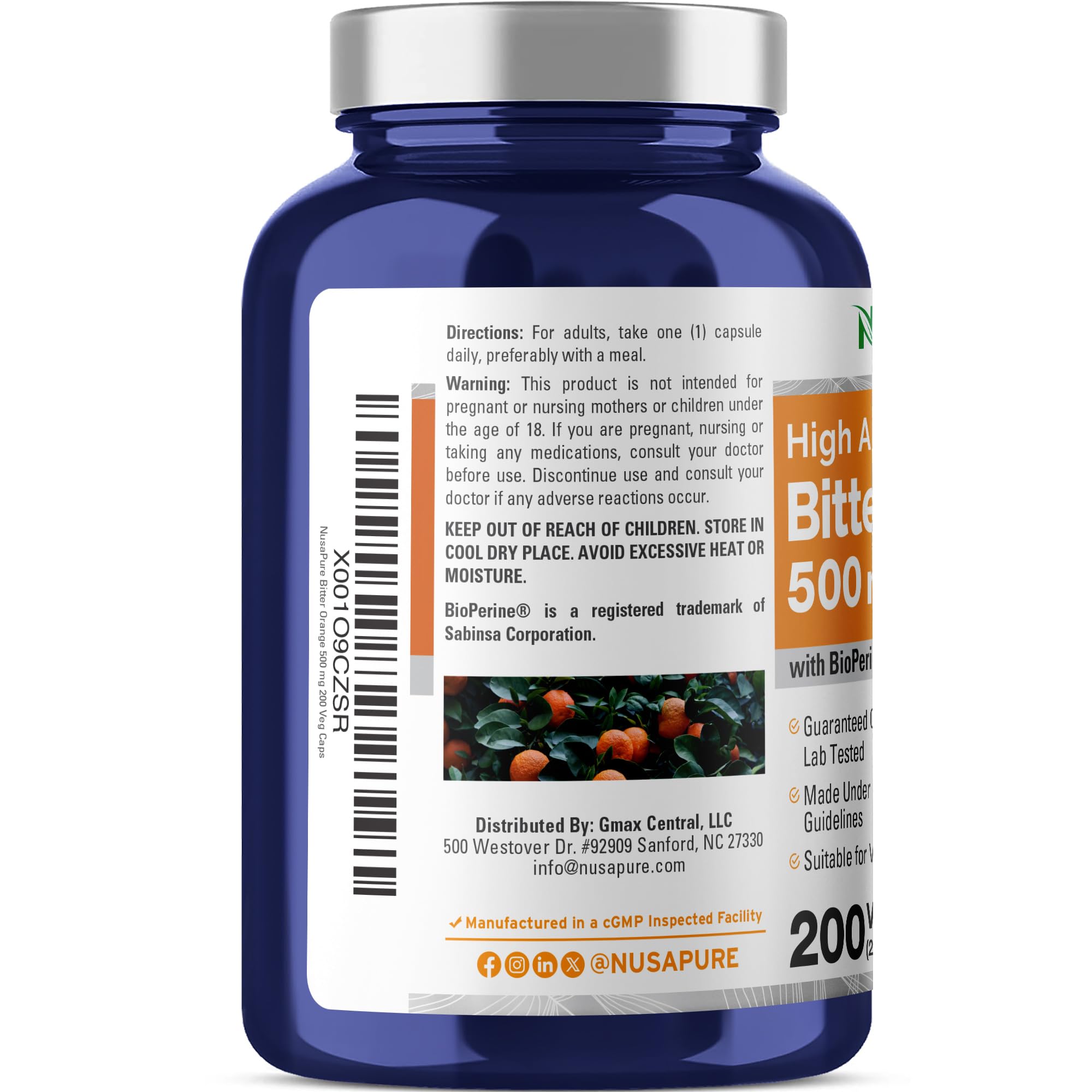 NusaPure Bitter Orange - Suitable for Vegetarian/Vegan, Non - GMO - 500mg 200 Capsules NusaPure Au supplements