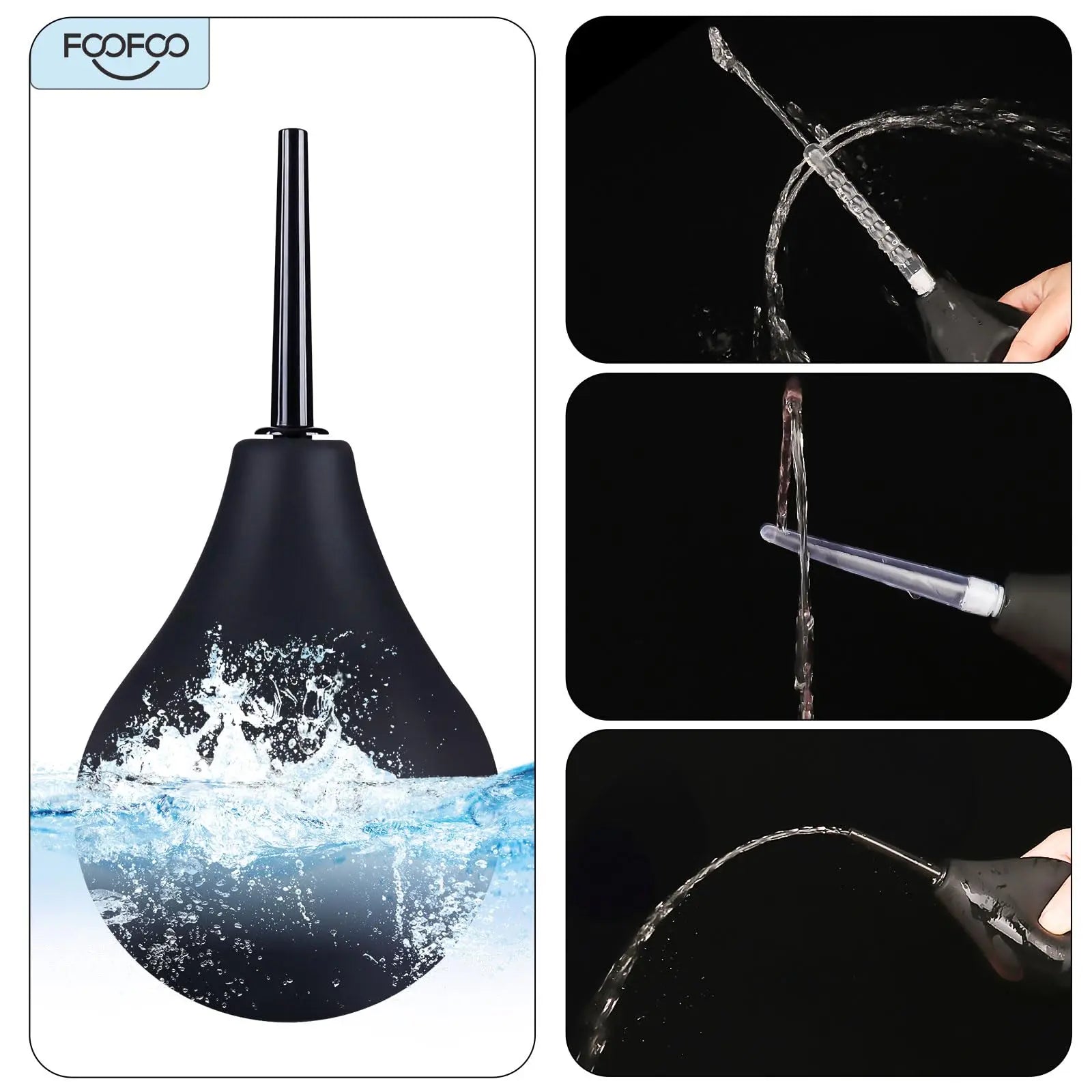 Enema Bulb 7.6oz Douche Enema Kit Includes 4 Nozzles for Women & Men Black with Storage Bag FOOFOO Au supplements
