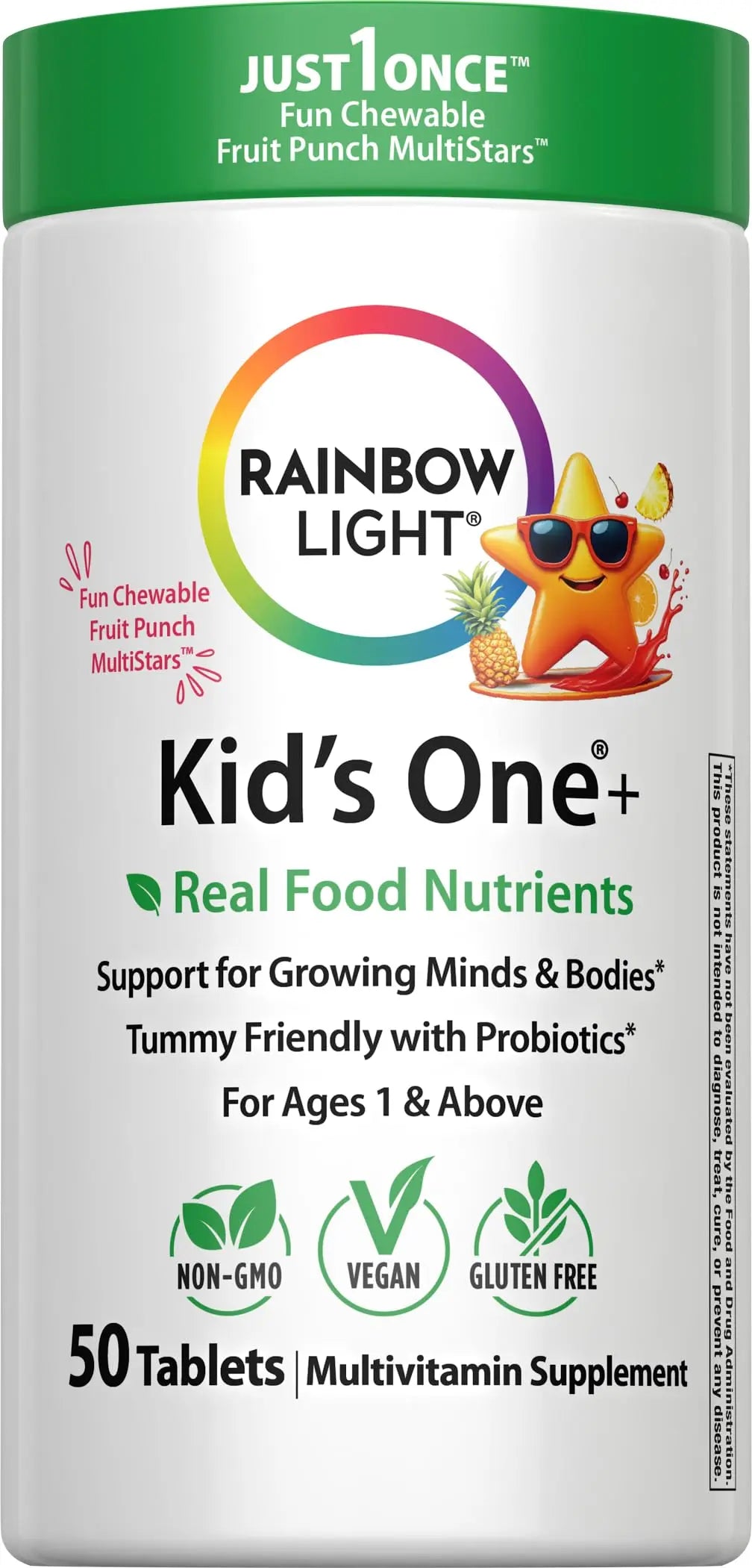 Rainbow Light Kids One + Multivitamin | 50 Chewable Tablets | with Iron & Tummy Friendly Probiotics | Fruit Punch Flavor | Real Food Nutrients Rainbow Light Au supplements