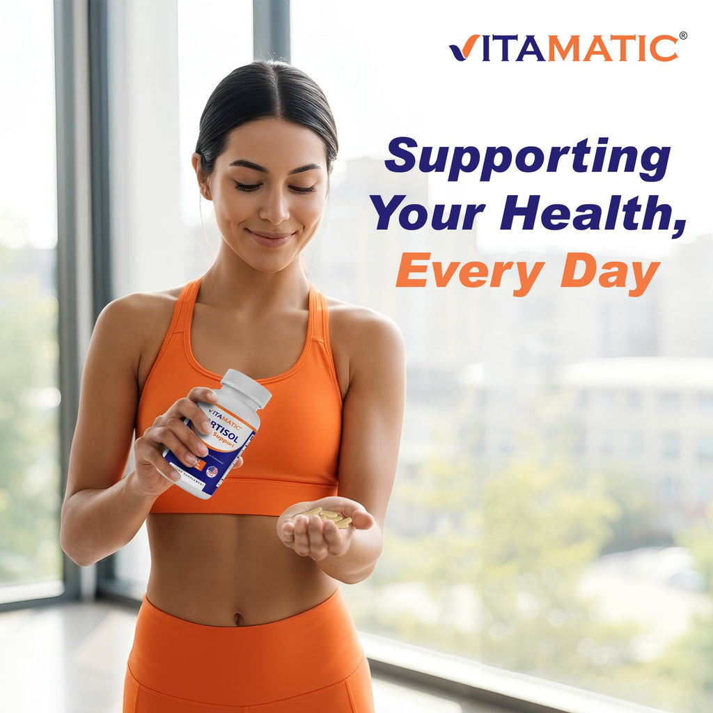 Vitamatic Cortisol Health Support - 90 Veggie Capsules - Made with Adaptogenic Blend with Ashwagandha, Rhodiola, Magnolia, L-Theanine, Phosphatidylserine Vitamatic Au supplements