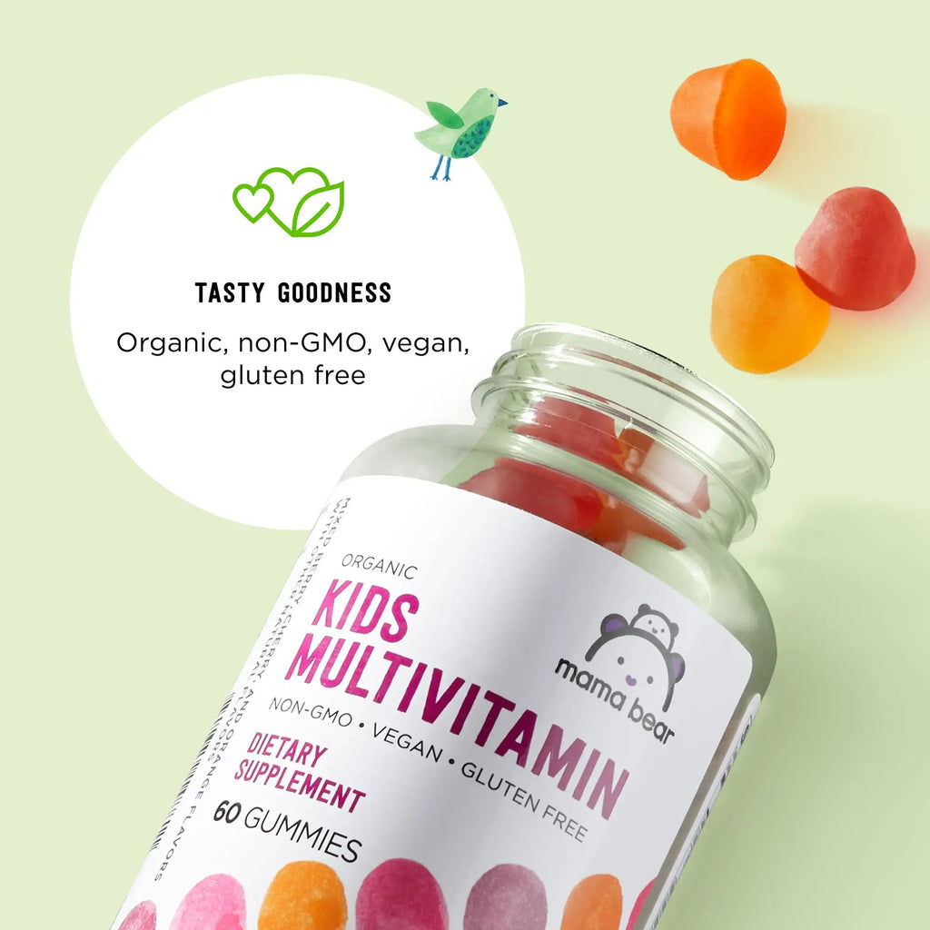 Amazon Brand - Mama Bear Organic Kids Multivitamin, 60 Gummies, 1 Month Supply (Packaging May Vary), Berry, Cherry & Orange Mama Bear Au supplements