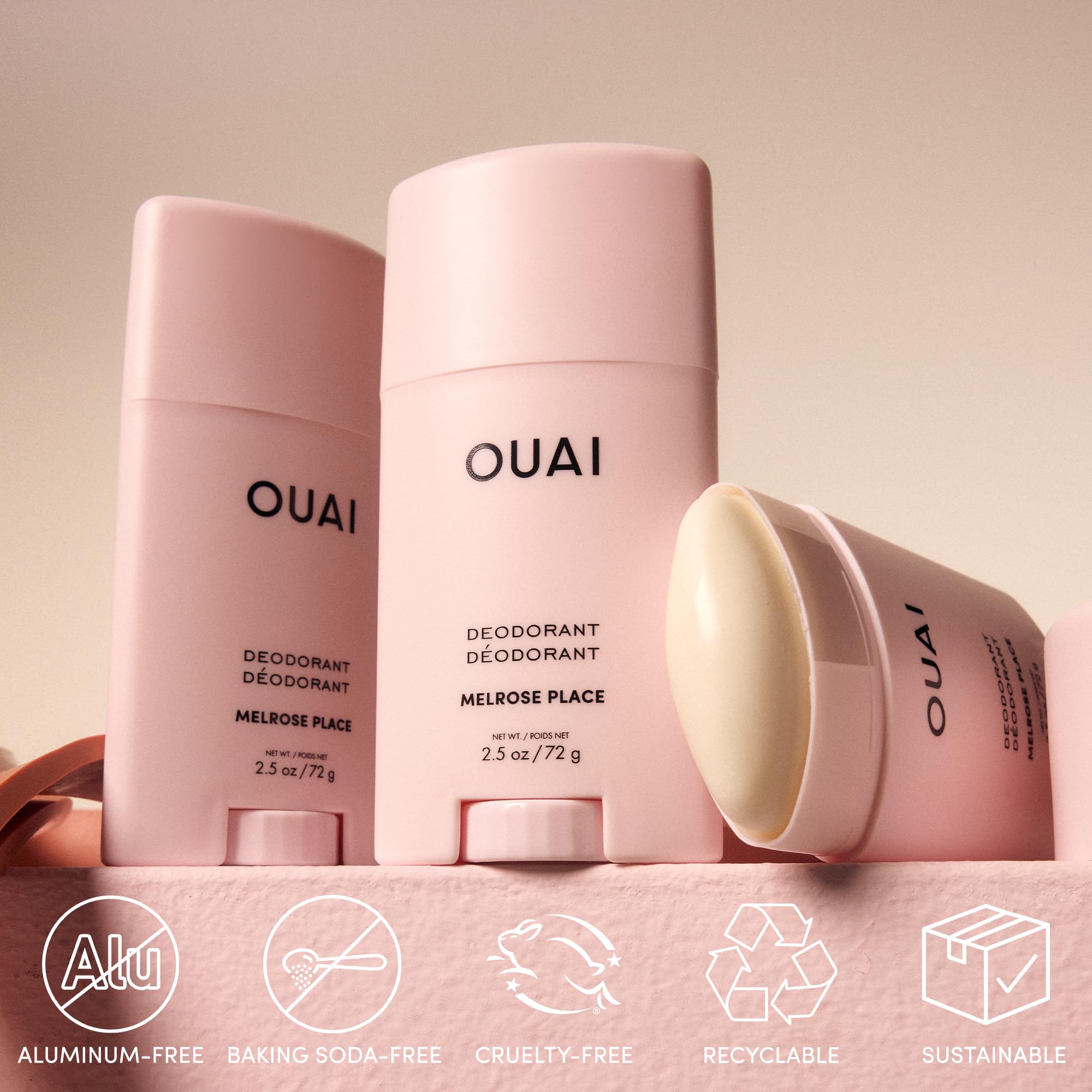 OUAI Aluminum Free Deodorant - Women's Deodorant with 24-Hour Odor Control & Invisible Application - Enriched with Notes of Rose, Berry, Lychee & Pink Peppercorn - Melrose Place (2.5 oz) OUAI Au supplements