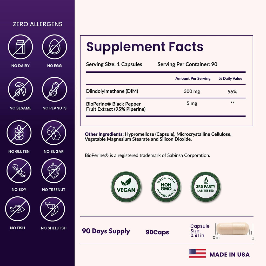ForestLeaf DIM Supplement - 300mg DIM Estrogen Supplement for Women/Men - Diindolylmethane with BioPerine Black Pepper - Support for Detox, Metabolism, Hormone Balance & Menopause - 90 Caps ForestLeaf Au supplements