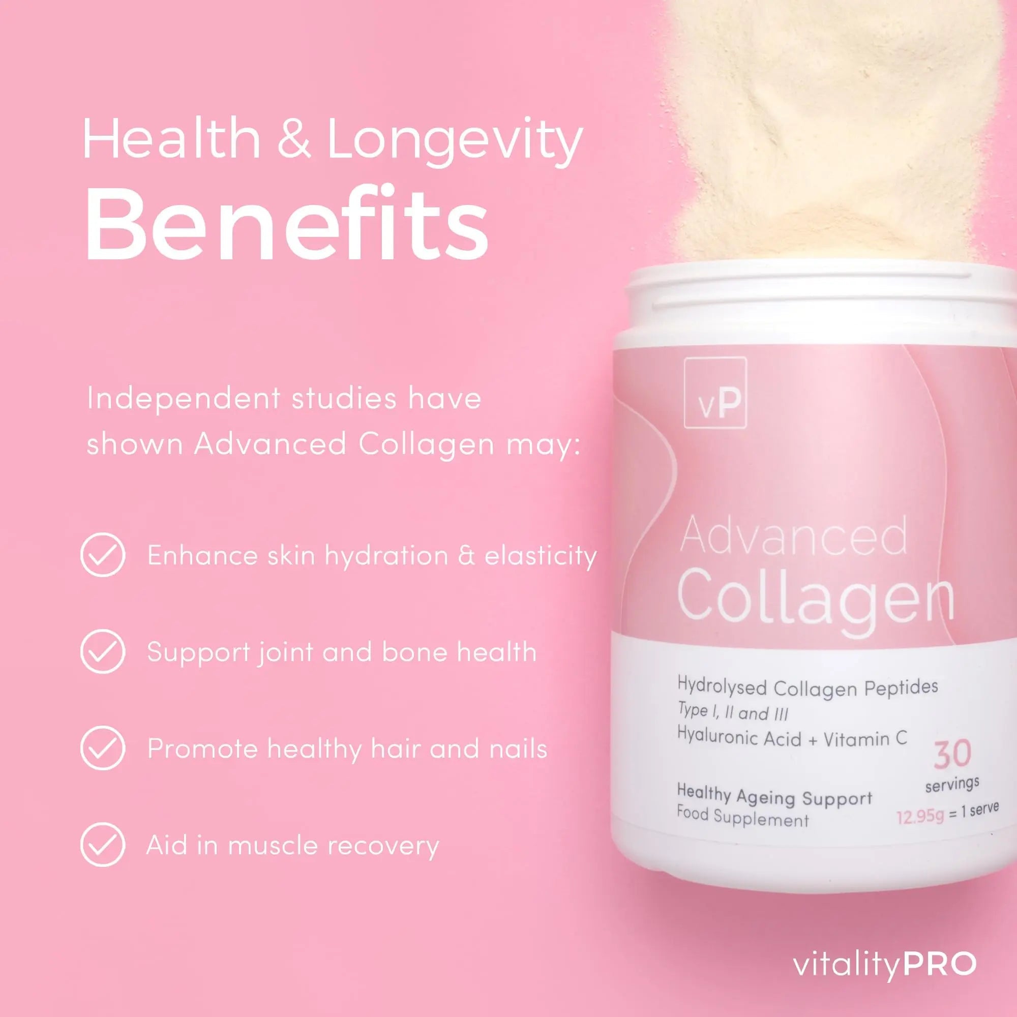 Advanced Collagen with Hyaluronic Acid - 12.95g x 30 Servings - Type 1 2 3 vP Vitality Pro Au supplements