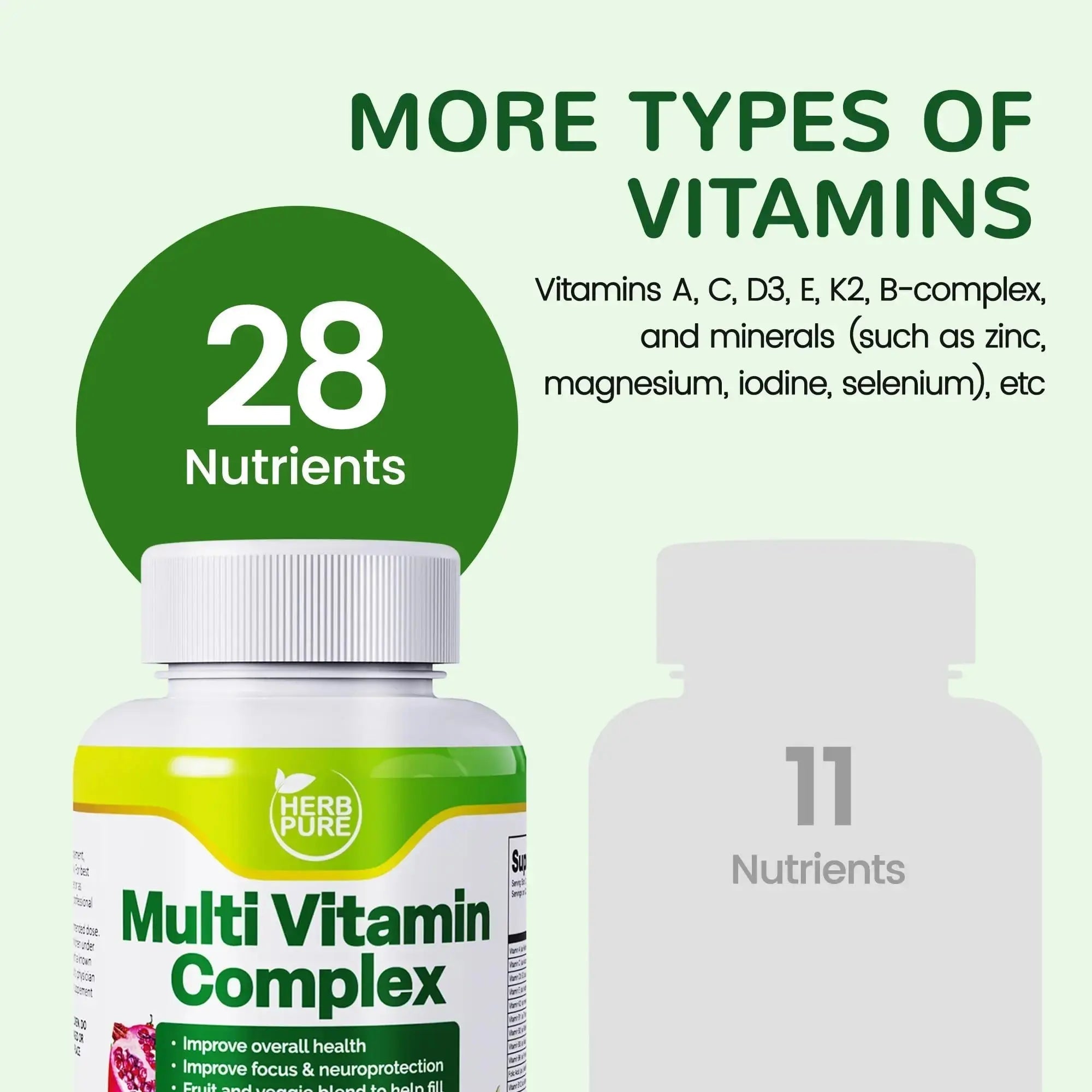 HERB PURE Multi Vitamin Complex Daily Multivitamin for Men and Women – 28 Essential Vitamins & Minerals with Active Vitamins, Superfood Blend, Alpha GPC HERB PURE Au supplements