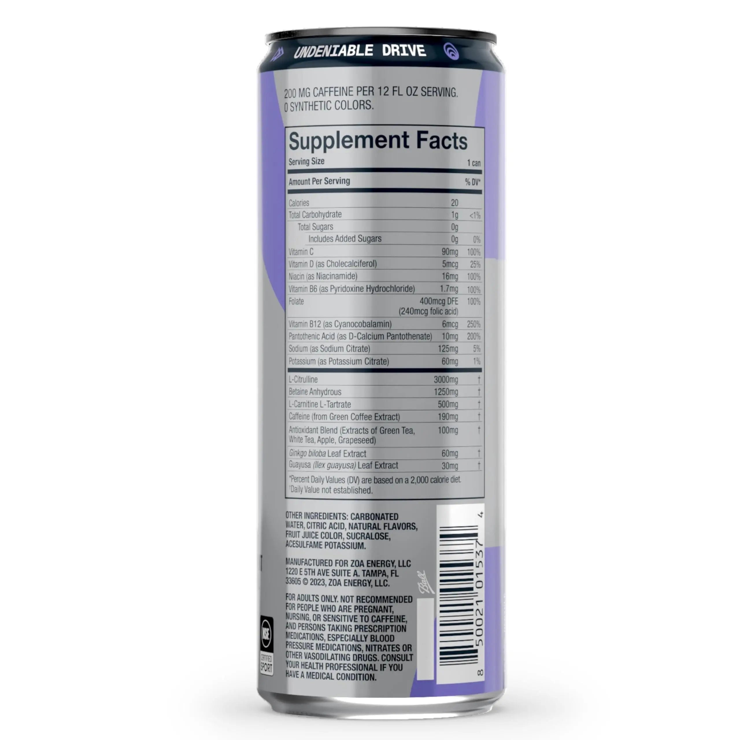 ZOA Plus Sugar-Free Pre-Workout Drink, Ready to Drink with Nitric Oxide, Vitamin B, C and D ZOA Au supplements