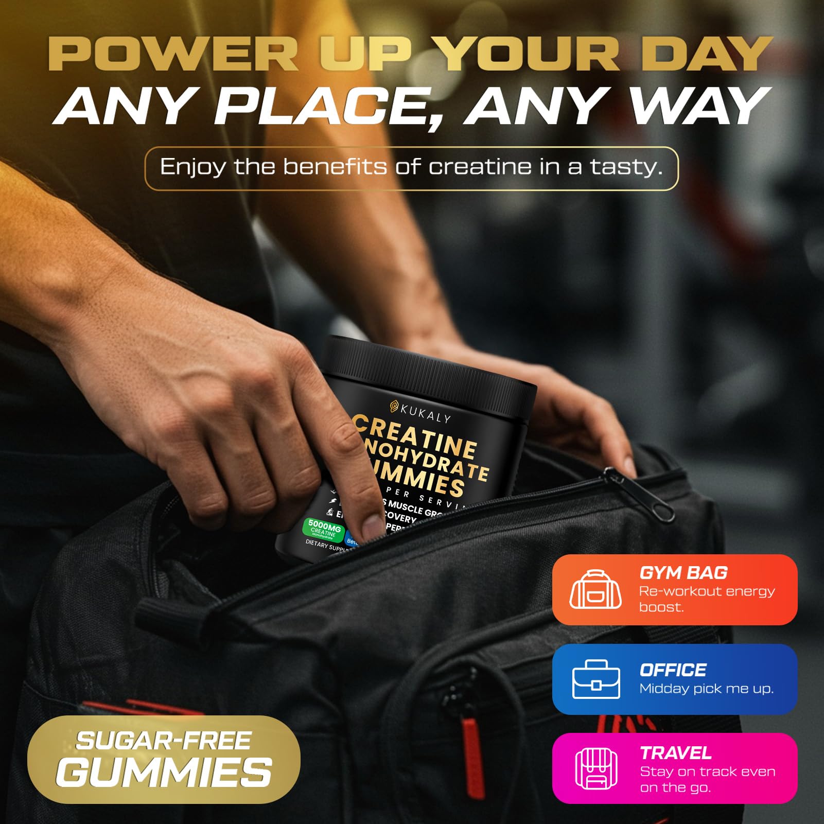 ZyterX Creatine Monohydrate Gummies for Men & Women, 9000MG Creatine Gummies Sugar Free with L-Taurine, BCAA 2:1, B12 B6 for Boost Strength, Focus & Endurance,