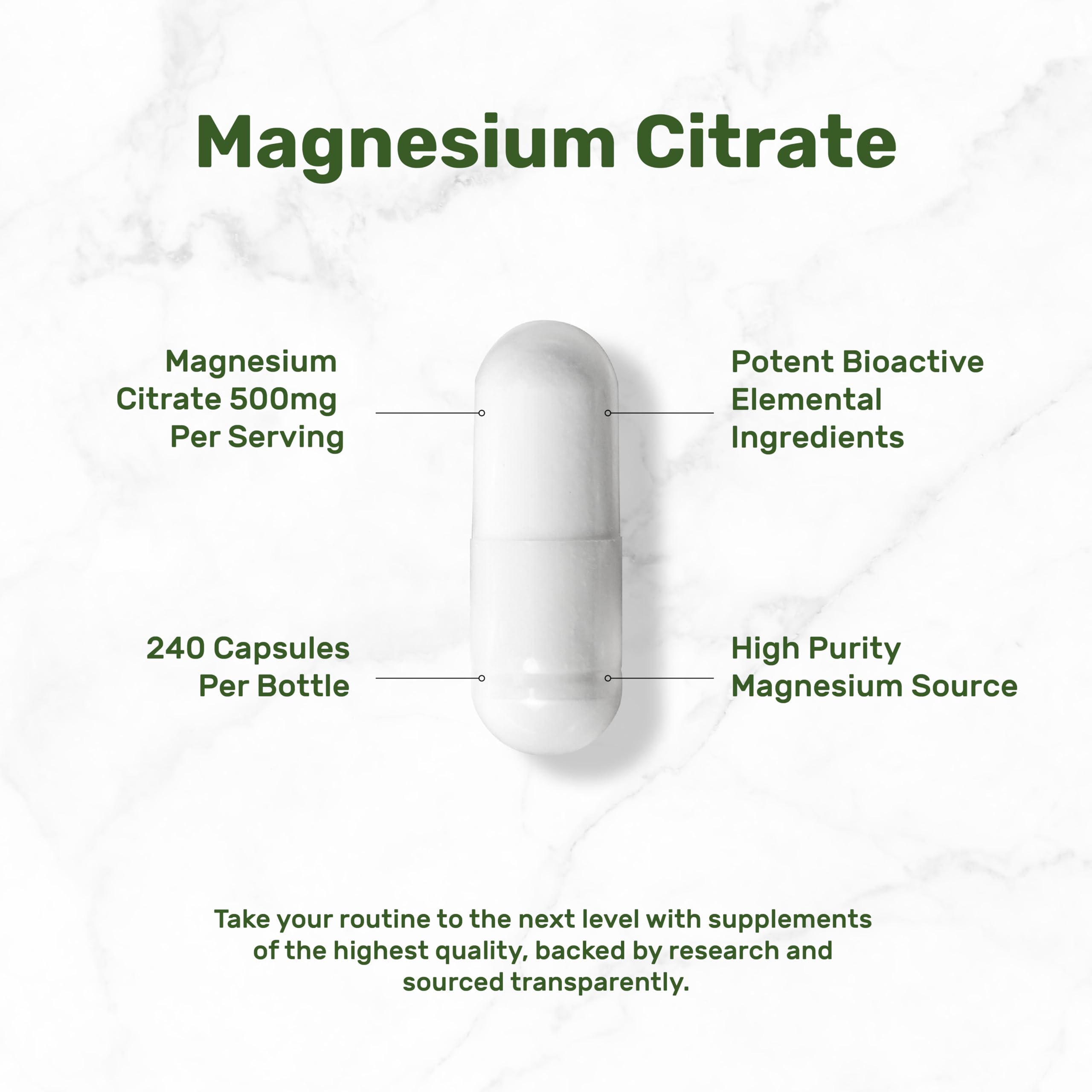 DEAL SUPPLEMENT Magnesium Citrate 500mg, 240 Capsules | Easily Absorbed, Purified Trace Mineral – One a Day, Non-GMO