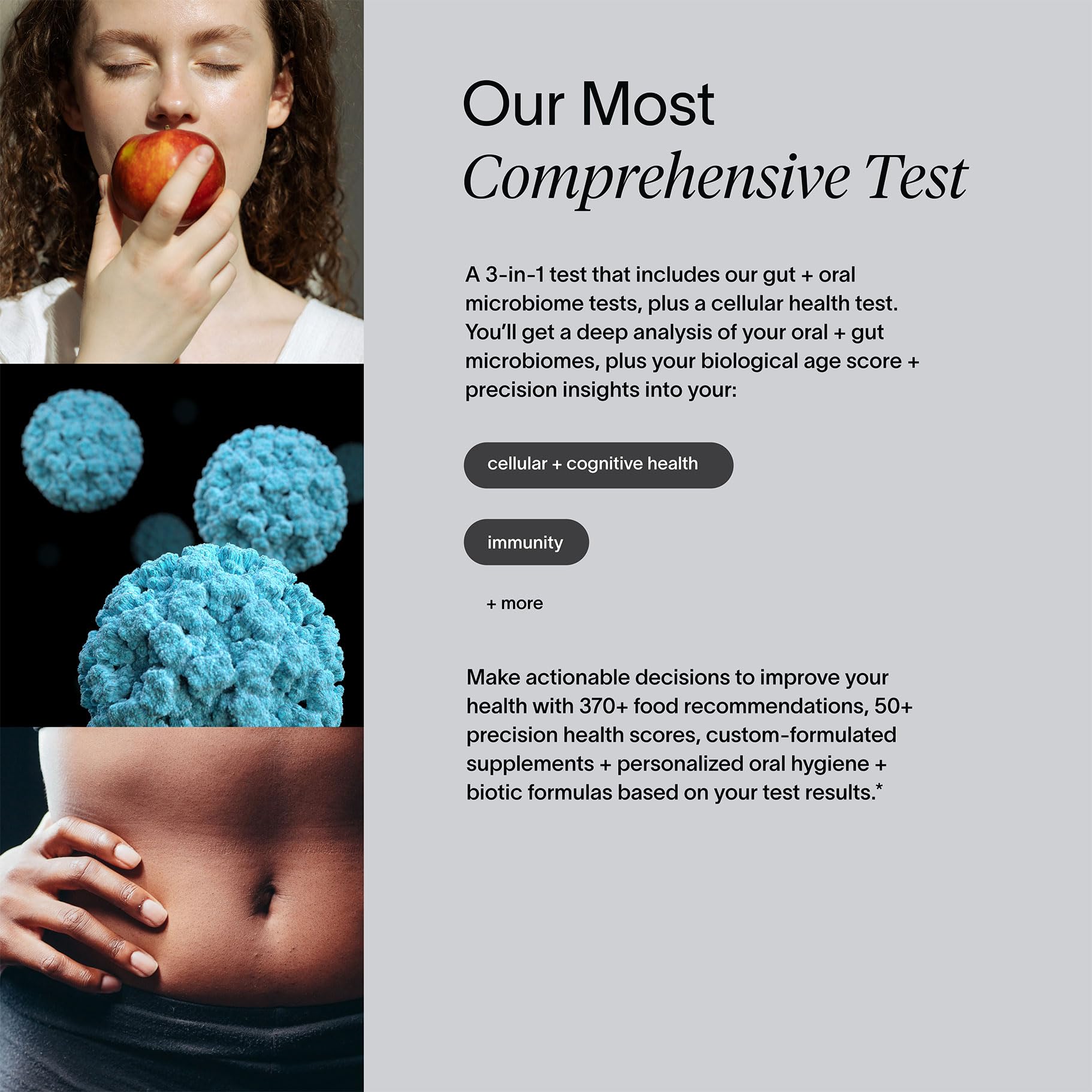 Viome at-Home Full Body Intelligence 3-in-1 Test Kit for Women & Men, 50+ Health Scores from Blood, Saliva, and Stool, Comprehensive Gut Microbiome Analysis, Biological Age, BioHacker Friendly Viome Au supplements