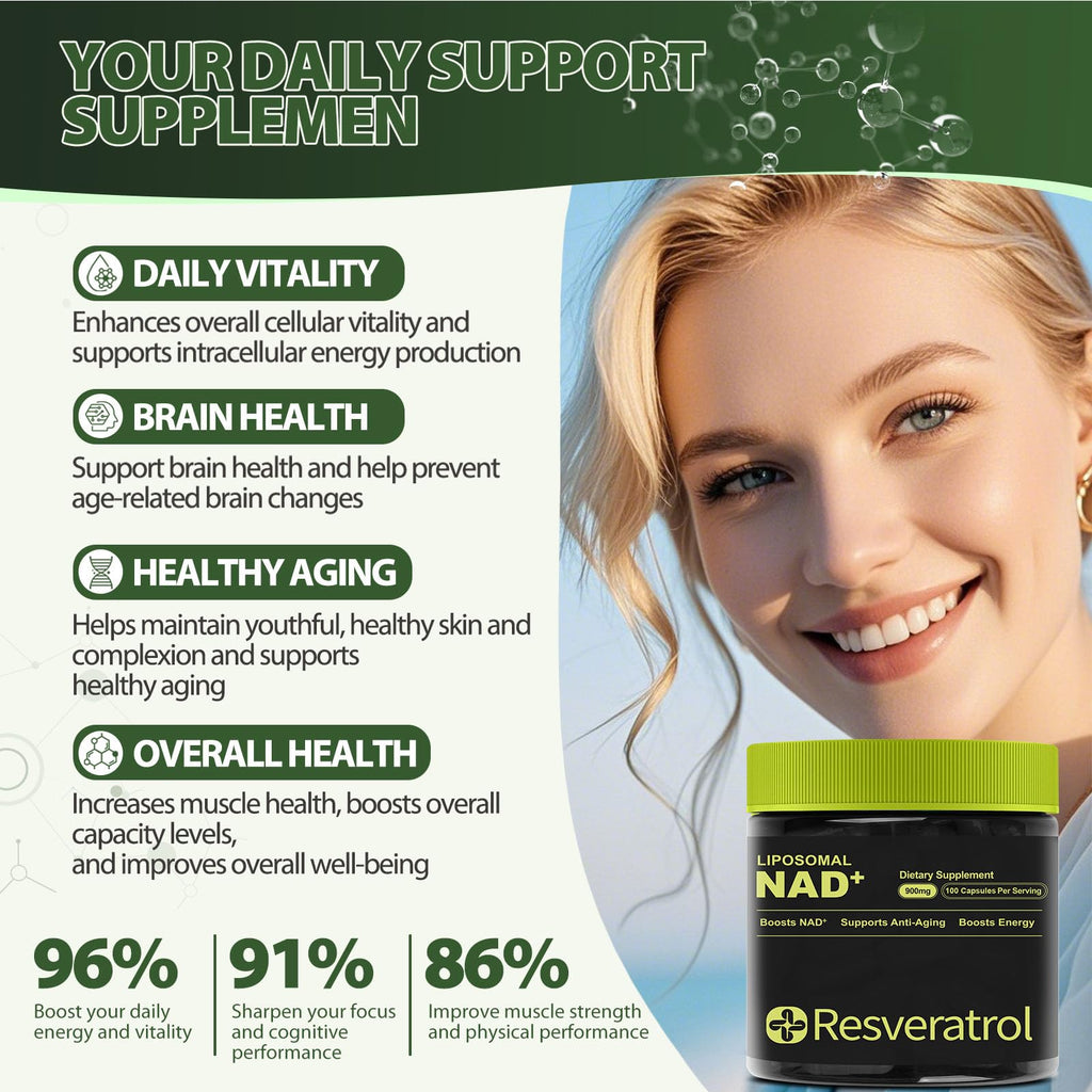 BOSNETHUINH NAD+ Supplement, NAD Nicotinamide Riboside Resveratrol, Liposomal NAD - NMNH Supplement Alternative for Anti-Aging, Mental Clarity & Cellular Energy 100 Capsules BOSNETHUINH Au supplements