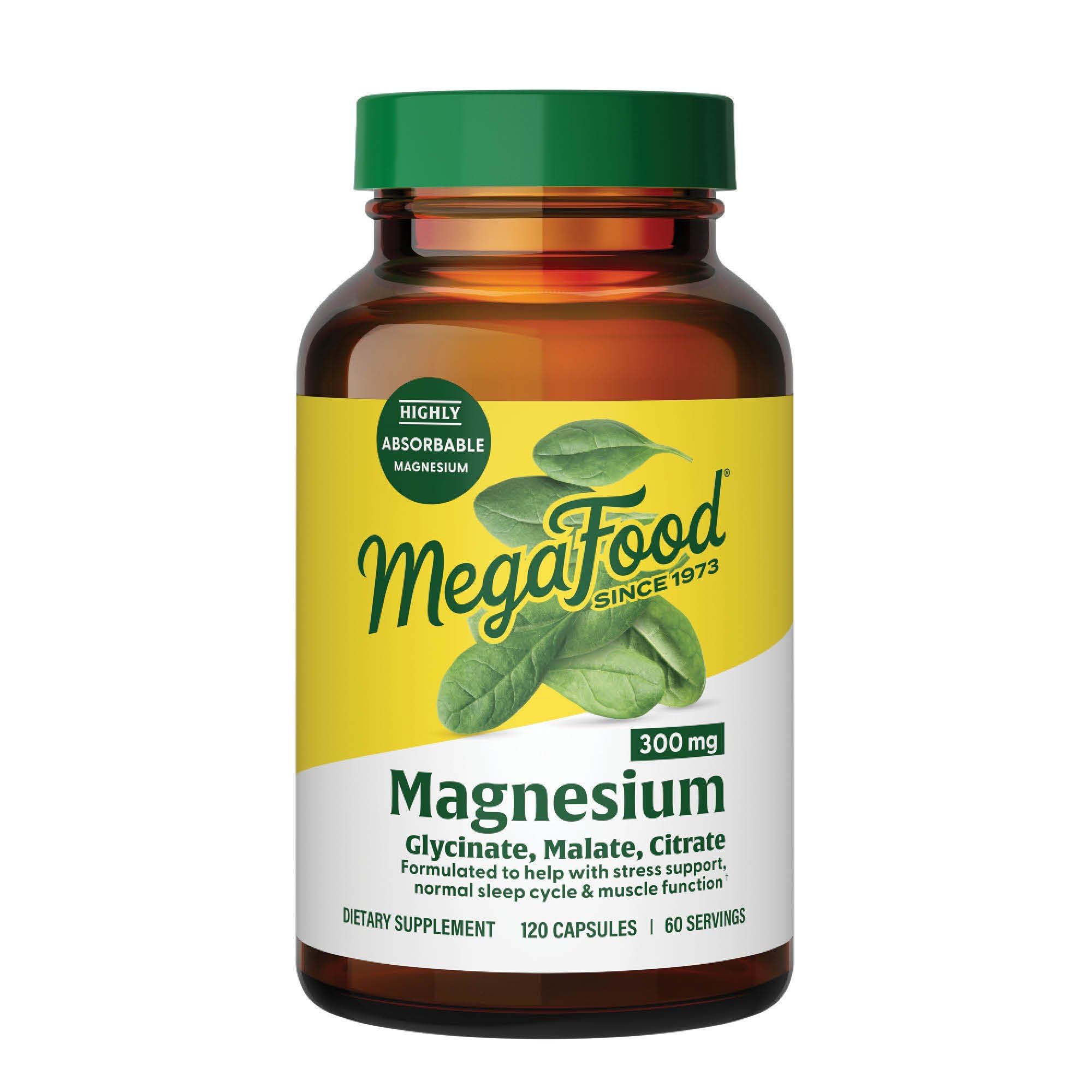 MegaFood Magnesium Glycinate, Citrate & Malate 300mg Supplement - Highly Absorbable Blend to Support Heart, Nerve Health & Relaxation,