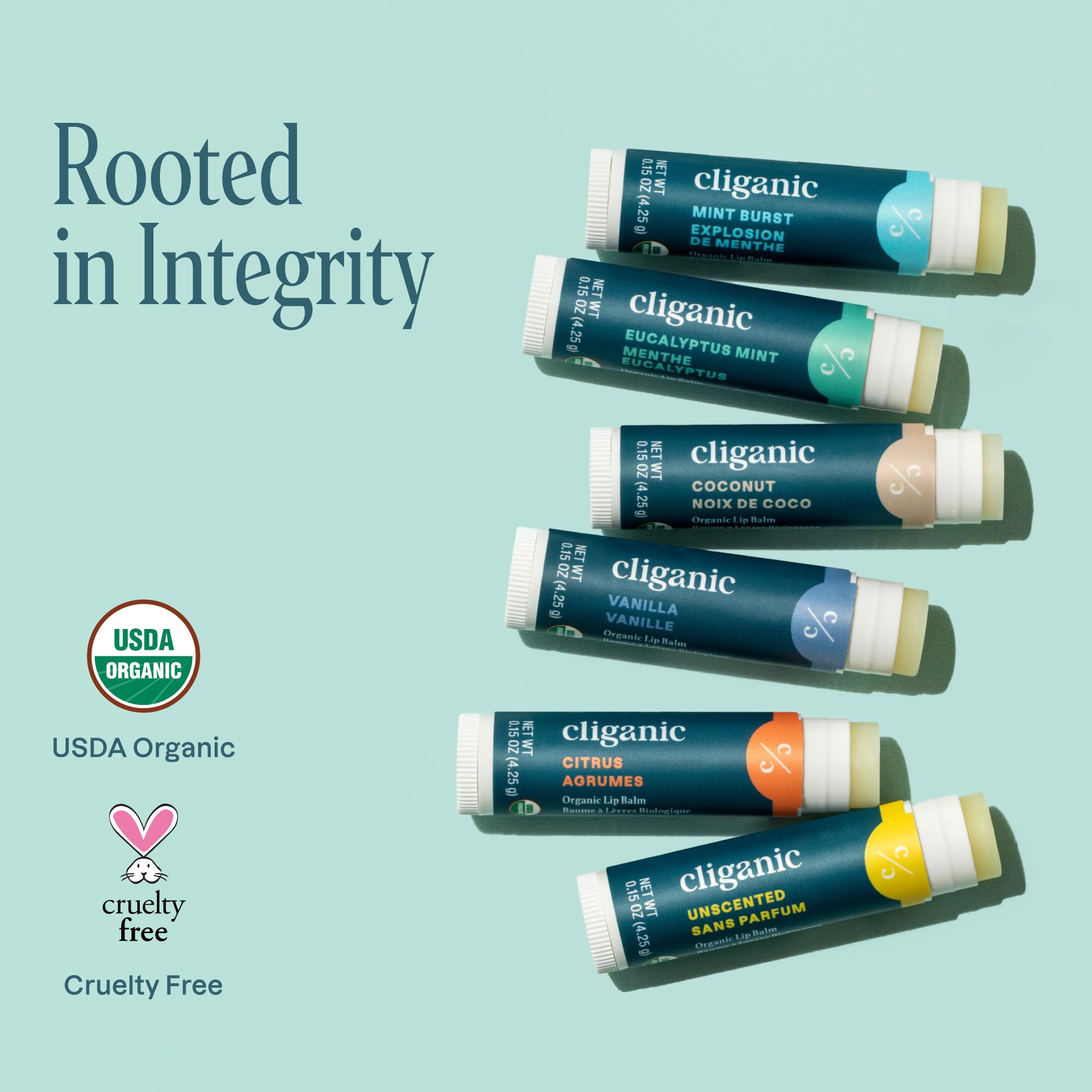 Cliganic Organic Lip Balm Set (6 Flavors) - 100% Natural Hydrating, Moisturizing for Dry Cracked Lips, Stocking Stuffer Gift for Men & Women
