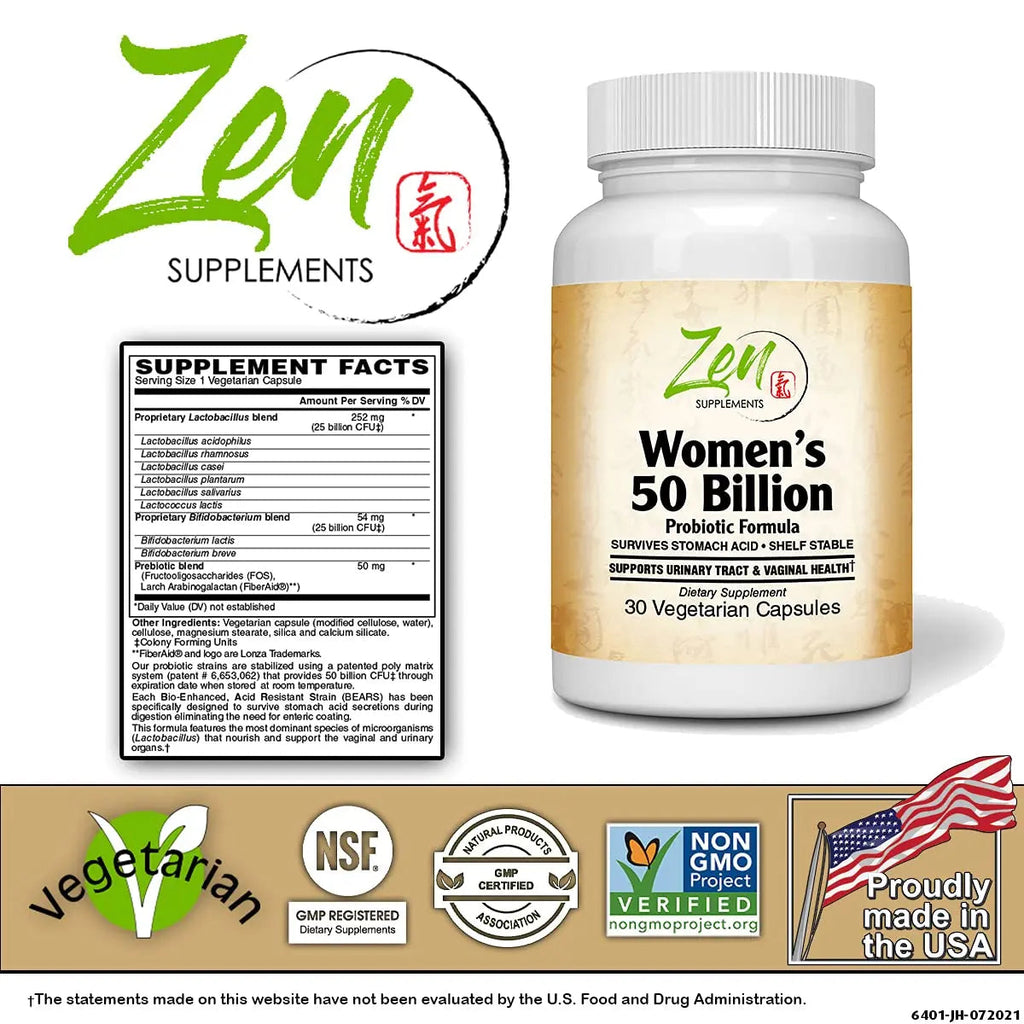Zen Supplements - Womens 50 Billion Probiotic Formula - Supports Urinary and Vaginal Health Zen Supplements Au supplements