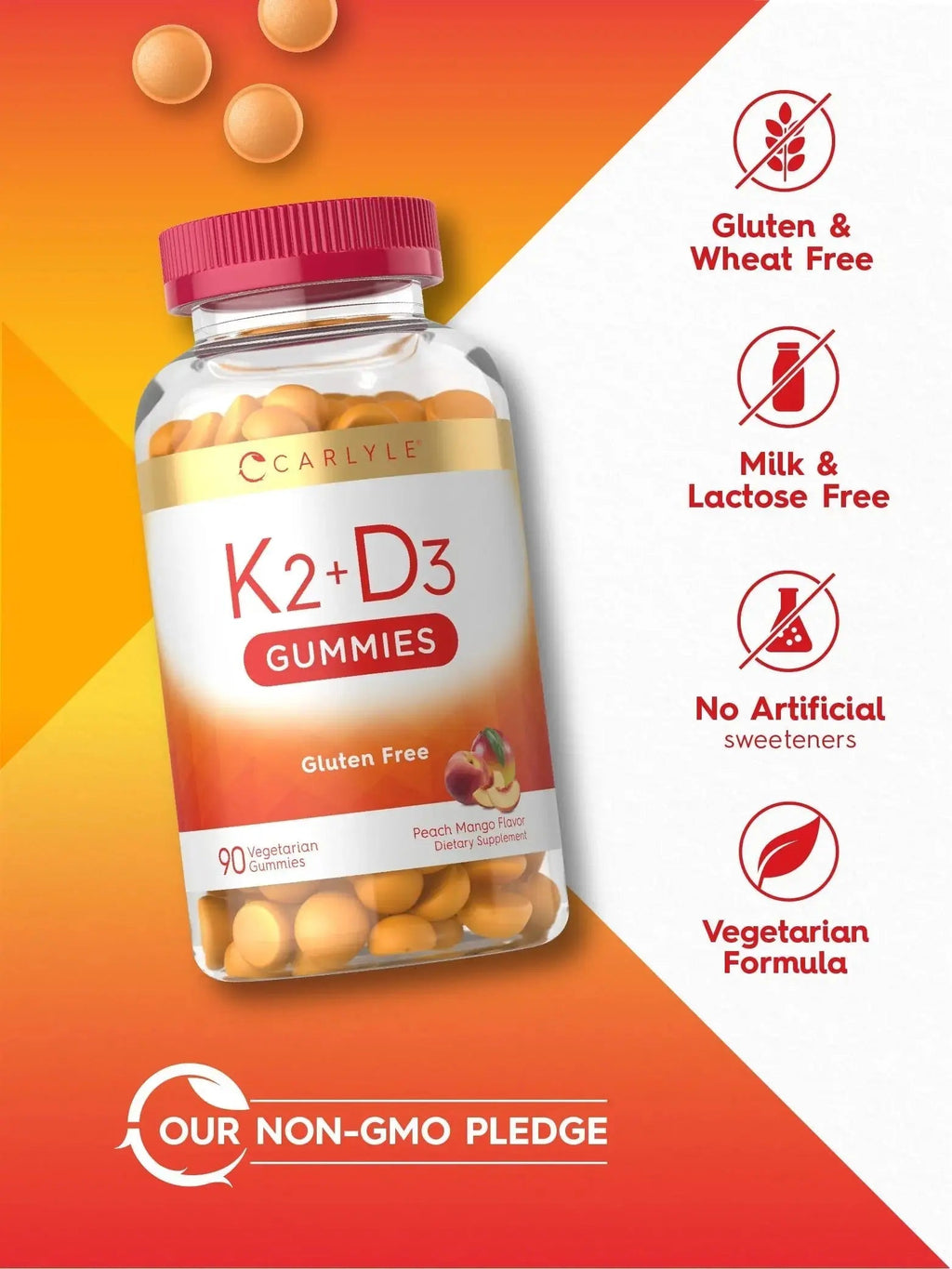 Carlyle Vitamin D3 K2 Gummies | 90 Count | 5,000 IU of D3 + 100 mcg MK7 | Peach Mango Flavor Carlyle Au supplements