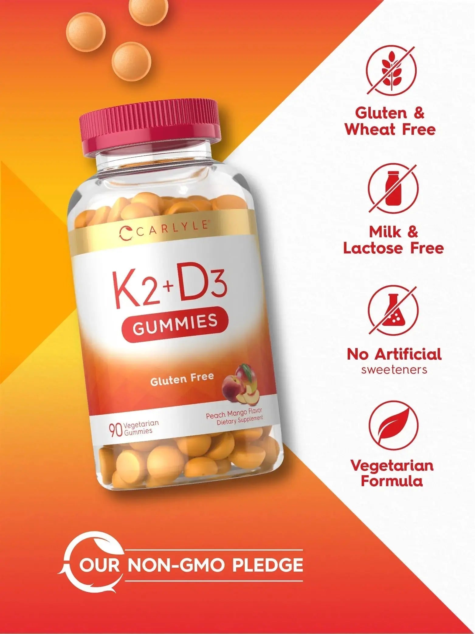 Carlyle Vitamin D3 K2 Gummies | 90 Count | 5,000 IU of D3 + 100 mcg MK7 | Peach Mango Flavor Carlyle Au supplements