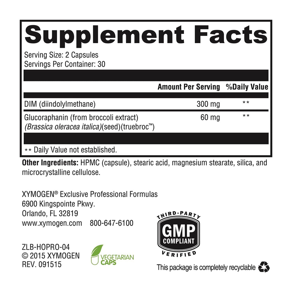 XYMOGEN Hormone Protect - Dim Supplements for Women with Glucoraphanin from Broccoli Extract - Promote Detoxification, Balance & Protect Estrogen Sensitive Tissues in The Breast & More (60 Capsules) XYMOGEN Au supplements