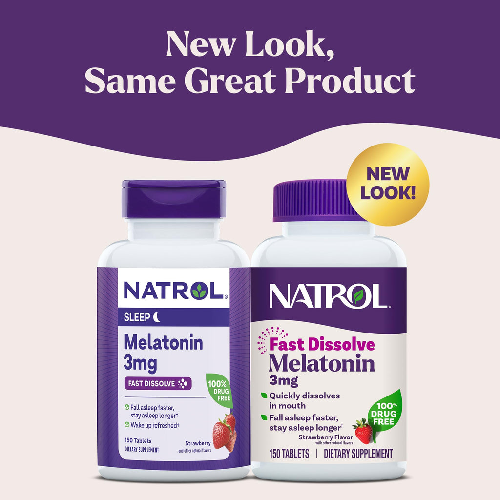 Natrol Fast Dissolve Melatonin 3 mg, Melatonin Supplements for Restful Sleep, Sleep Support for Adults, 150 Strawberry-Flavored Tablets