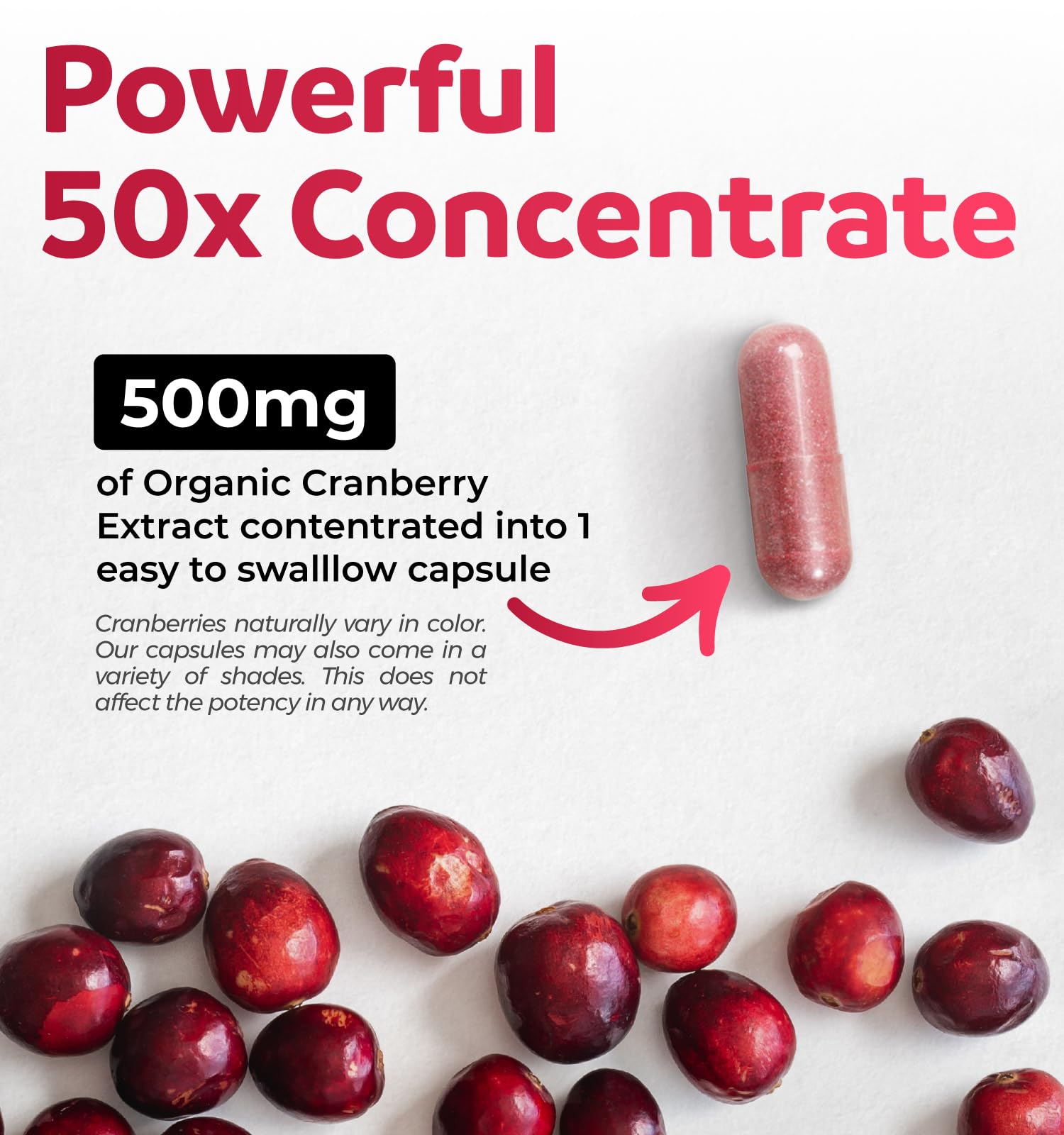 Organic Cranberry Pills - Vegan Supplement for Urinary Tract Health & Kidney Cleanse - Cranberry Pills for Women 500mg 50:1 Cranberry Concentrate Per Serving