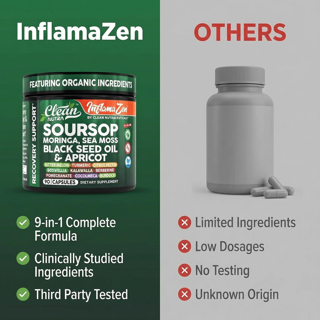 Clean Nutra Soursop Supplement Moringa Sea Moss Black Seed Oil Berberine Turmeric Resveratrol Quercetin Greens Bitters Boswellia Bitter
