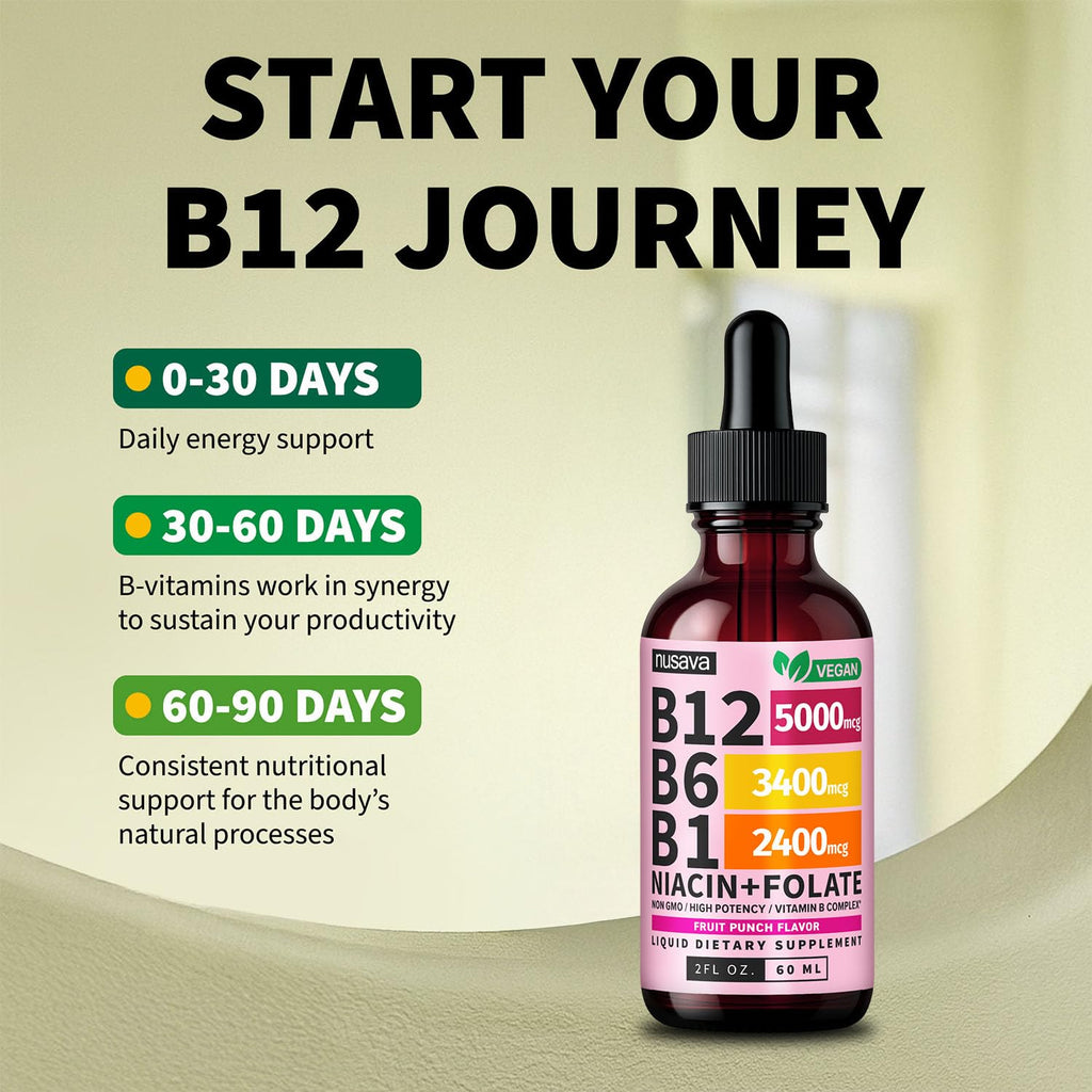 (2 Pack) Vitamin B12 and B6 Liquid Drops, B12 Sublingual Vitamin B Complex - B 12 Vitamin 5000mcg - B12 Methylcobalamin for Energy, Brain, and Heart Support