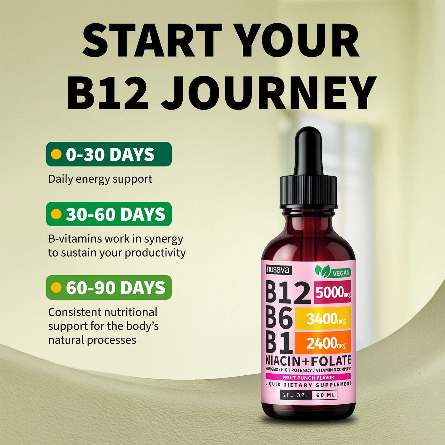 (2 Pack) Vitamin B12 and B6 Liquid Drops, B12 Sublingual Vitamin B Complex - B 12 Vitamin 5000mcg - B12 Methylcobalamin for Energy, Brain, and Heart Support
