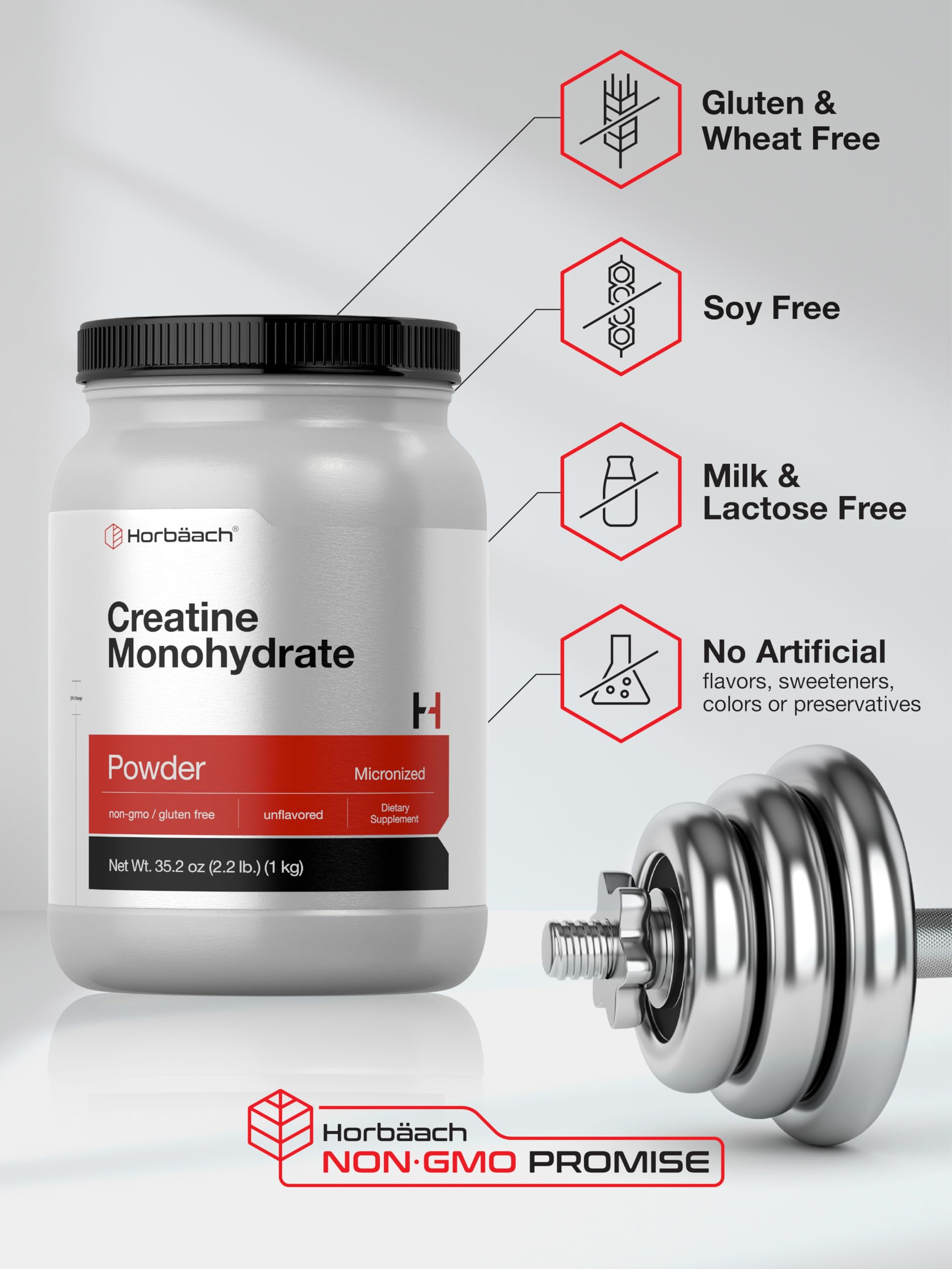 Horbäach Creatine Monohydrate Powder | 2.2lbs (35.2 oz) | Micronized and Unflavored | Vegetarian, Non-GMO, and Gluten Free Supplement Horbäach Au supplements